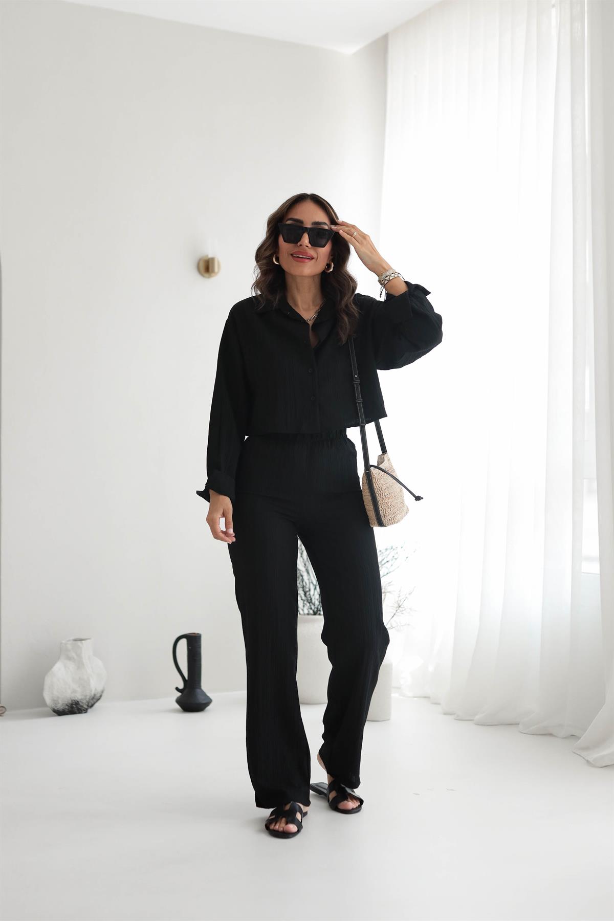 0042 Gömlek & Pantolon Gofre Takım