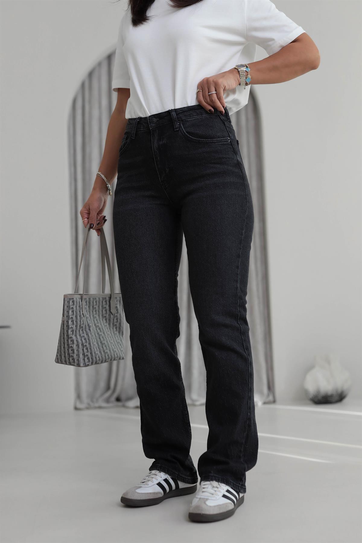 Za Likralı Straight Fit Jean YIKAMALI SİYAH