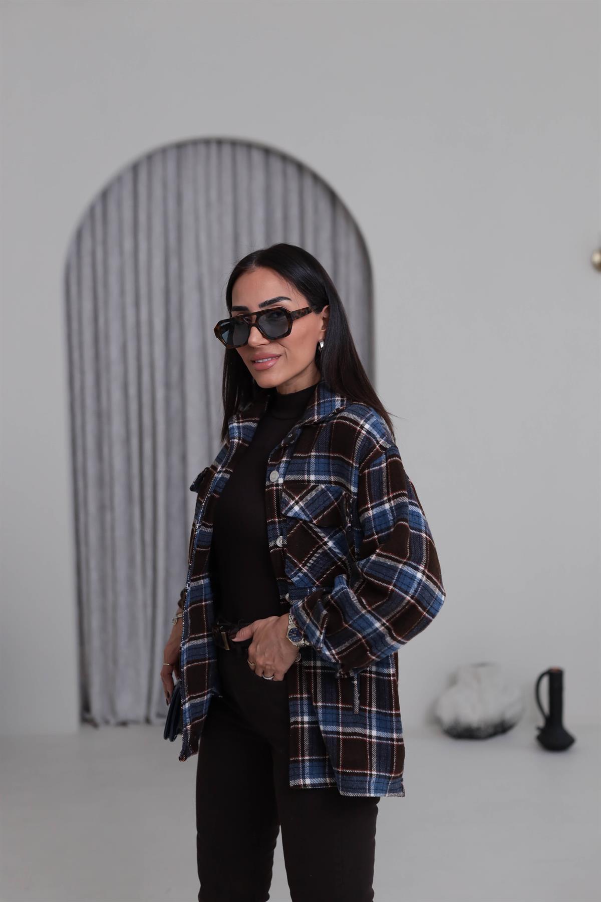 6055 Ekose Ceket Gömlek ACI KAHVE