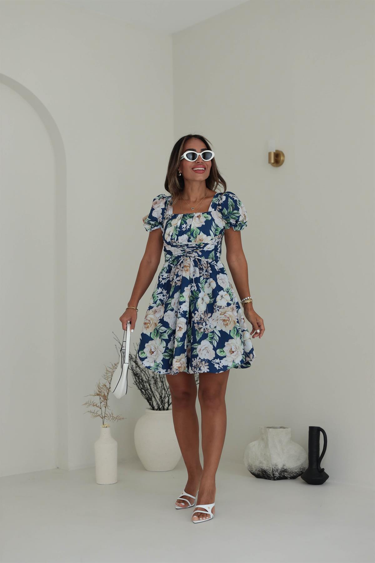 3488 Arkası Gipeli Çiçekli Elbise