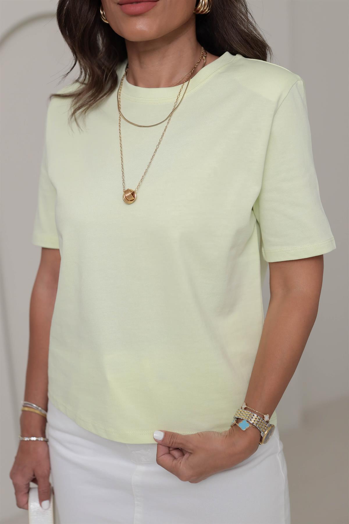 6743 Vatkalı Pamuklu Tshirt LİME