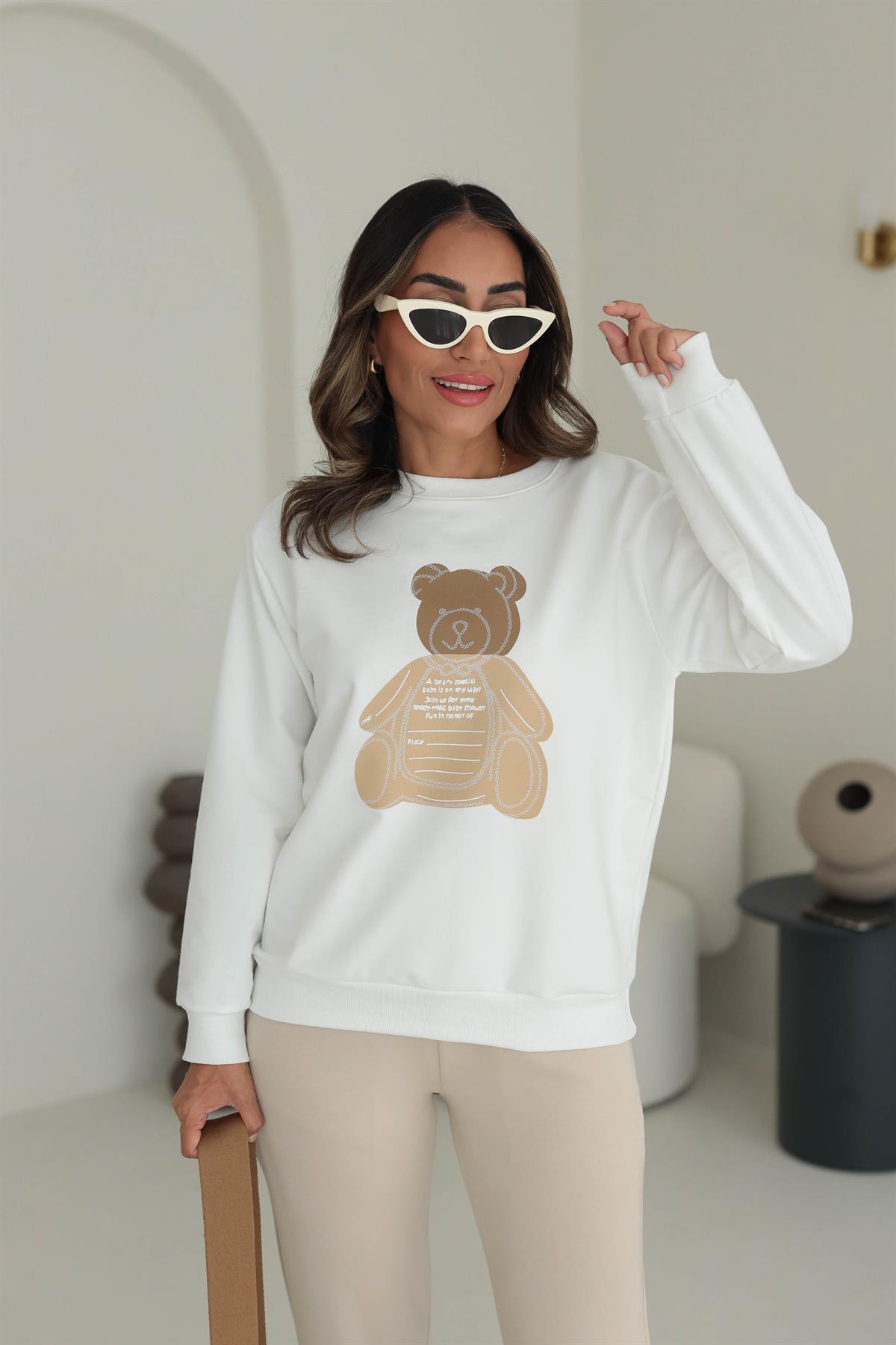 9081 Teddy Baskılı Sweatshirt
