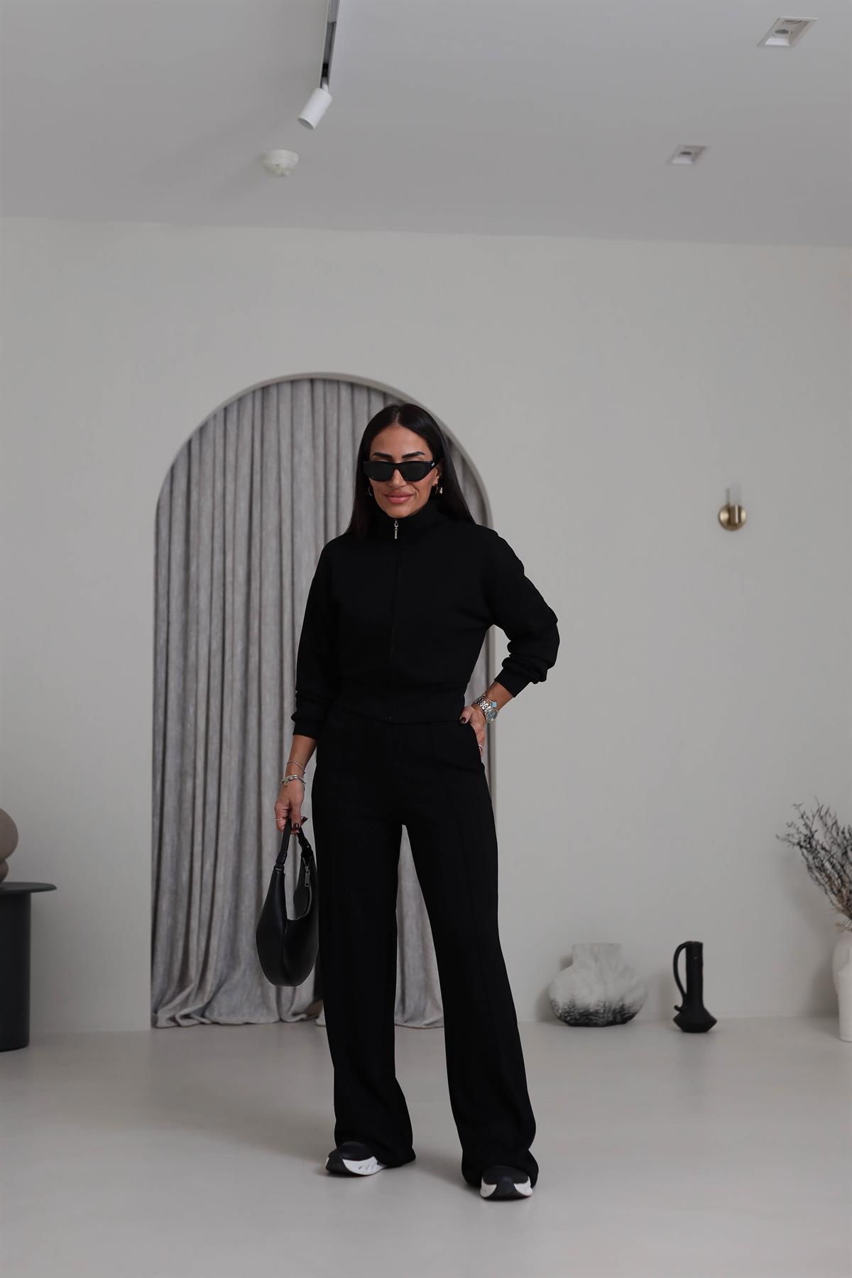 4044 Gold Fermuarlı Modal Kumaş Takım SİYAH