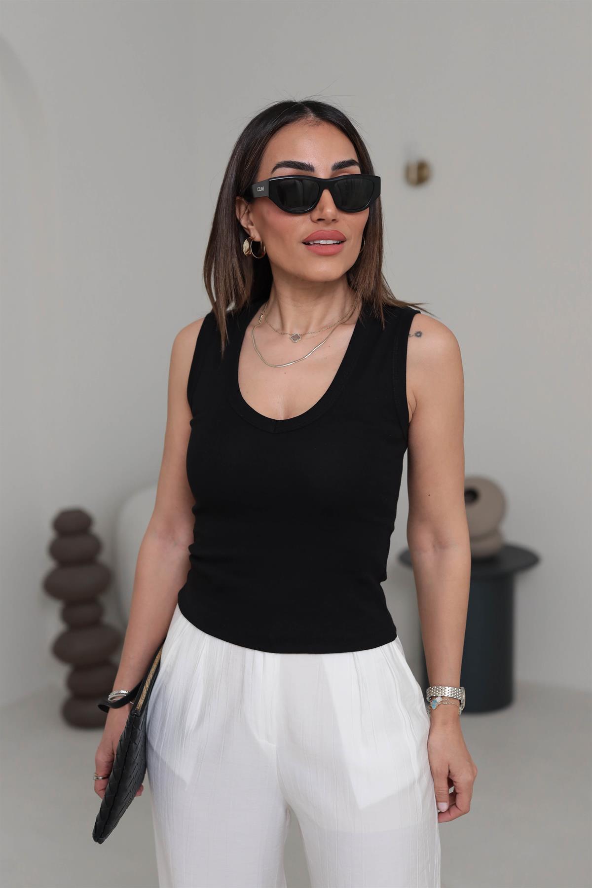 4172 V Yaka Pamuklu Body SİYAH