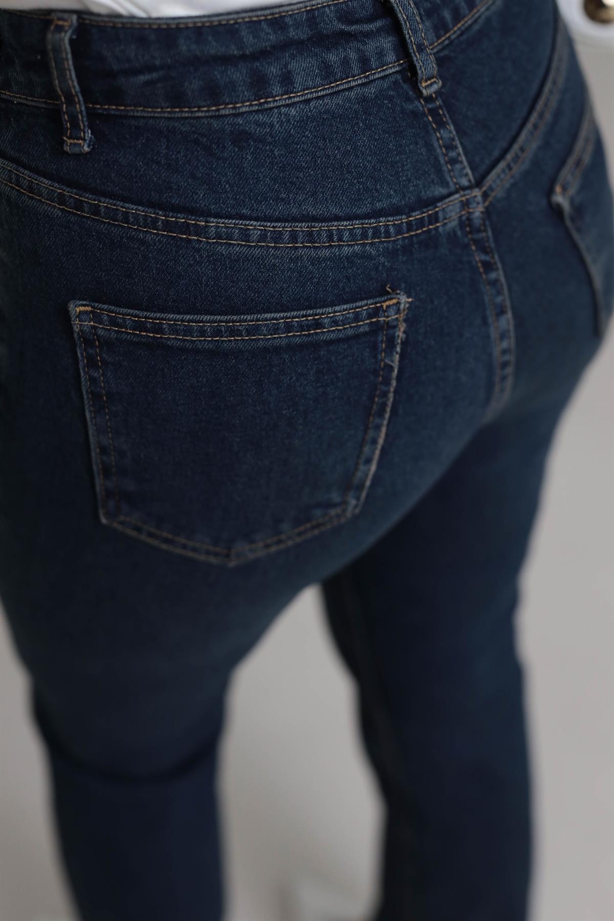 1752 Yüksek Bel Zincir Aksesuar detaylı Pantolon TİNTLİ MAVİ