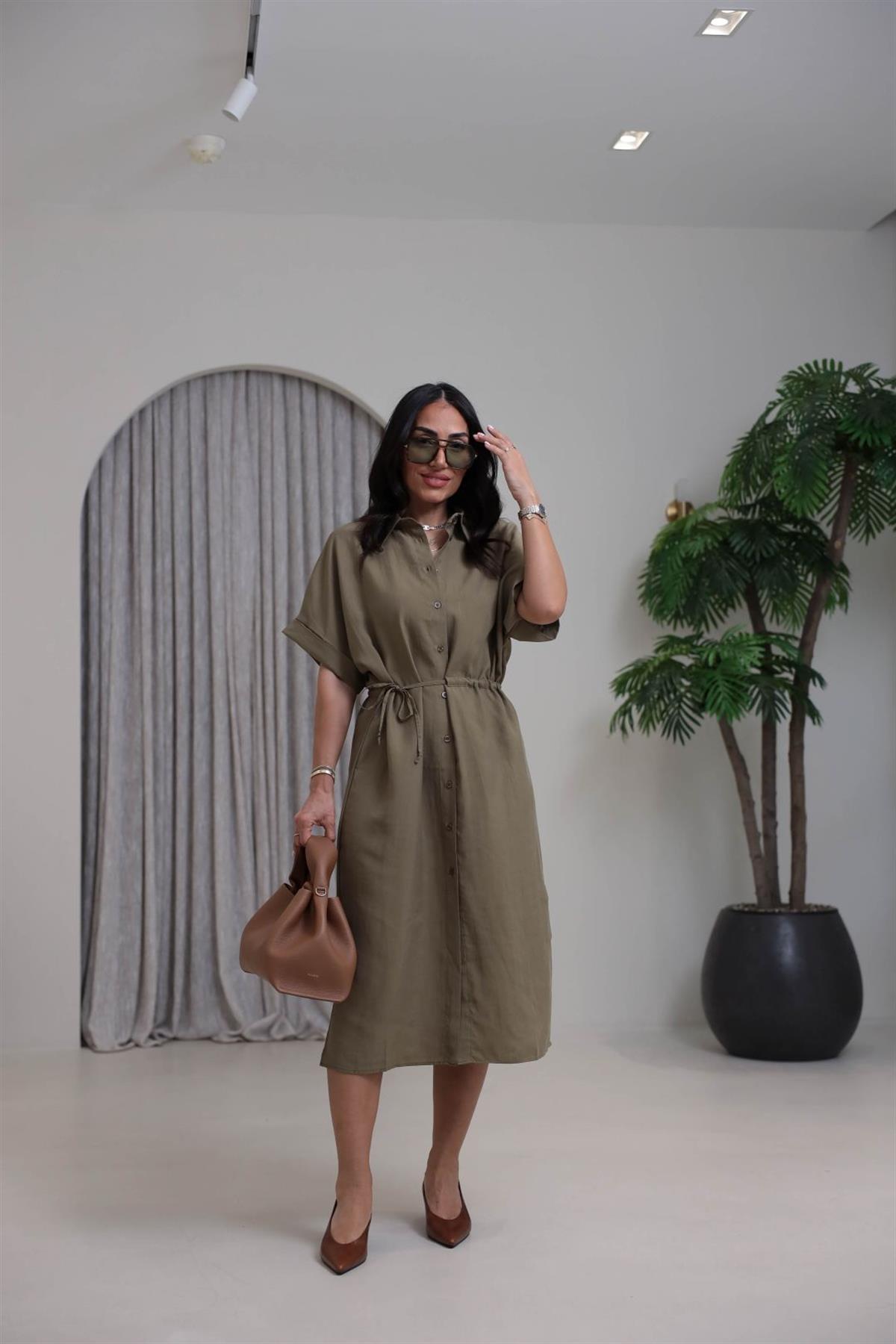 1003 Massi Tencel Gömlek Elbise HAKİ YEŞİL