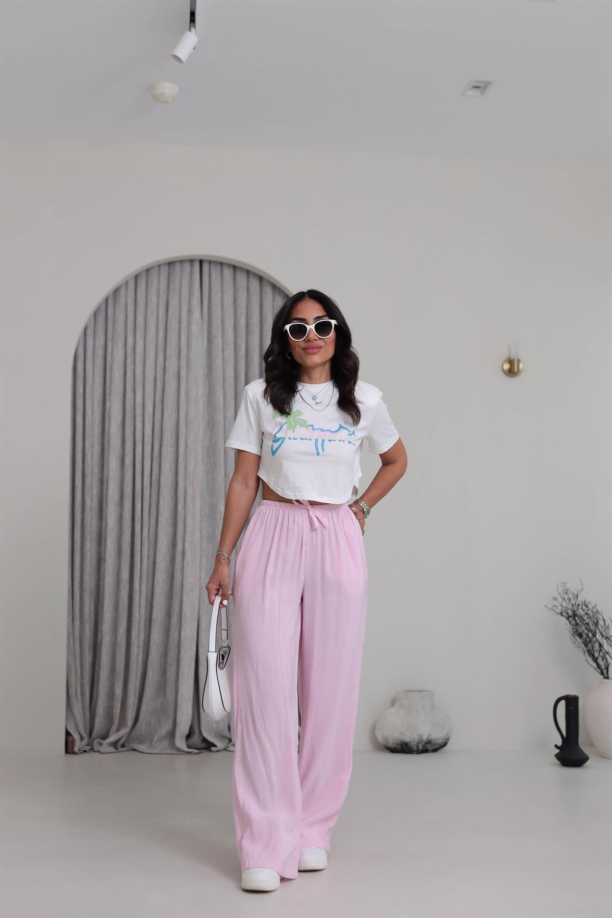 0285 Great Hawaii Baskılı Vatkalı Crop Tshirt EKRU