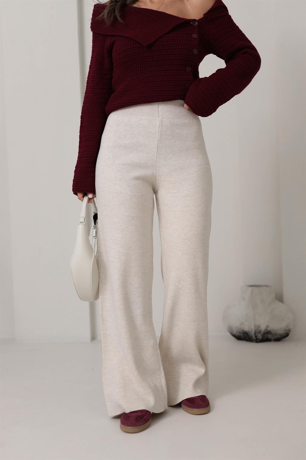 0003 Bol Kalıp Bel Lastikli Triko Pantolon TAŞ