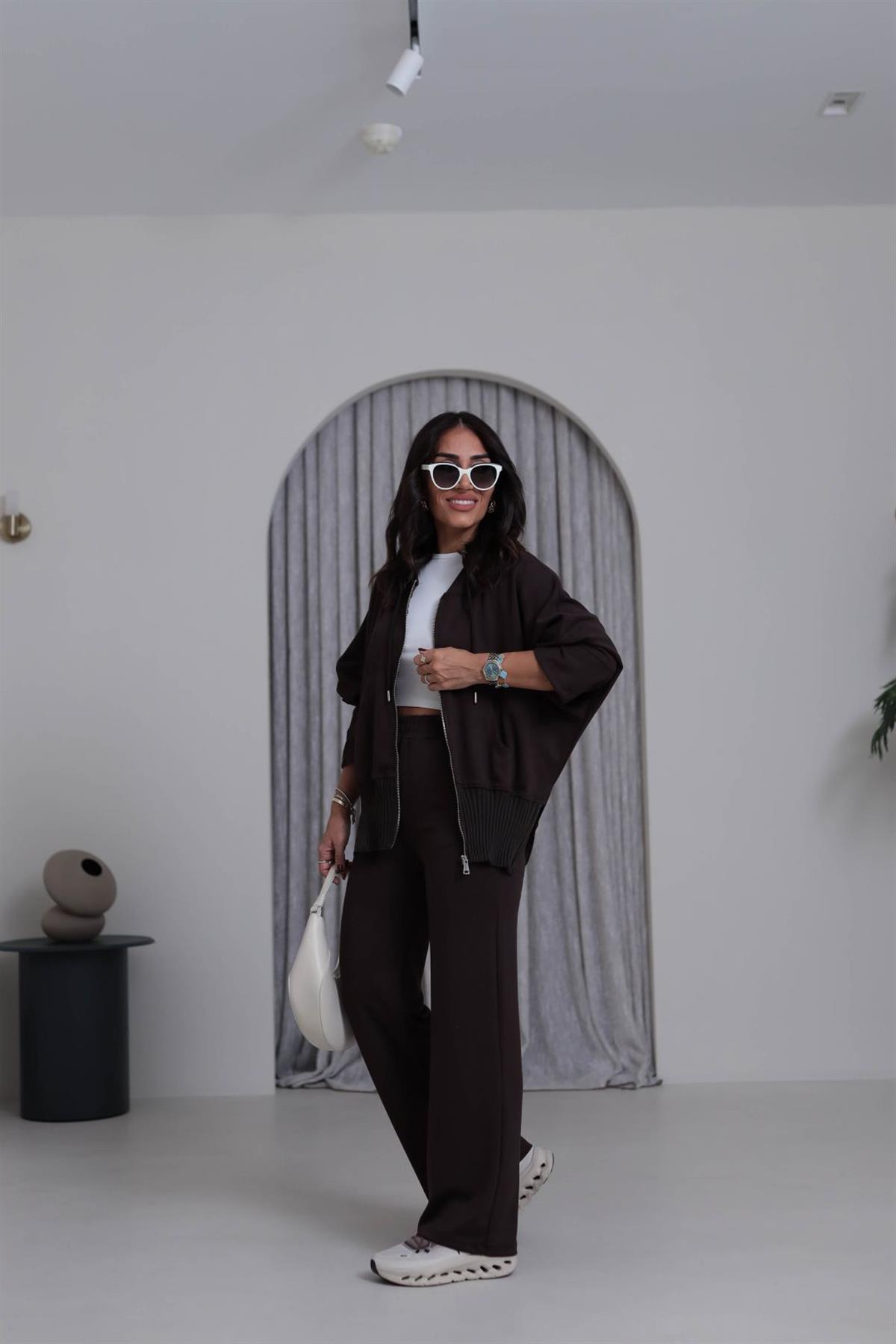 4038 Ribana Detay Fermuarlı Takım KAHVE