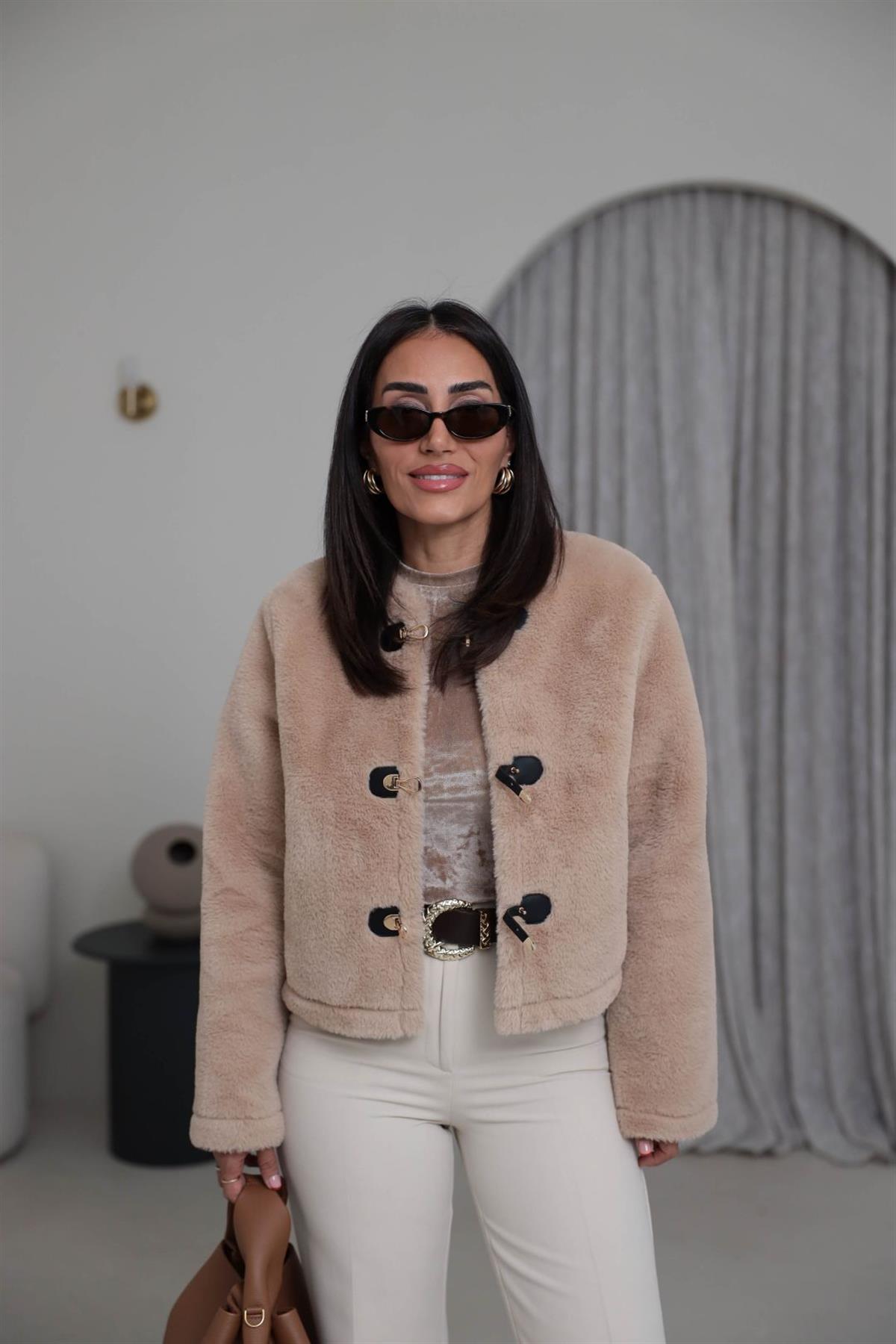 1289 Gold Aksesuar Detaylı Ceket CAMEL