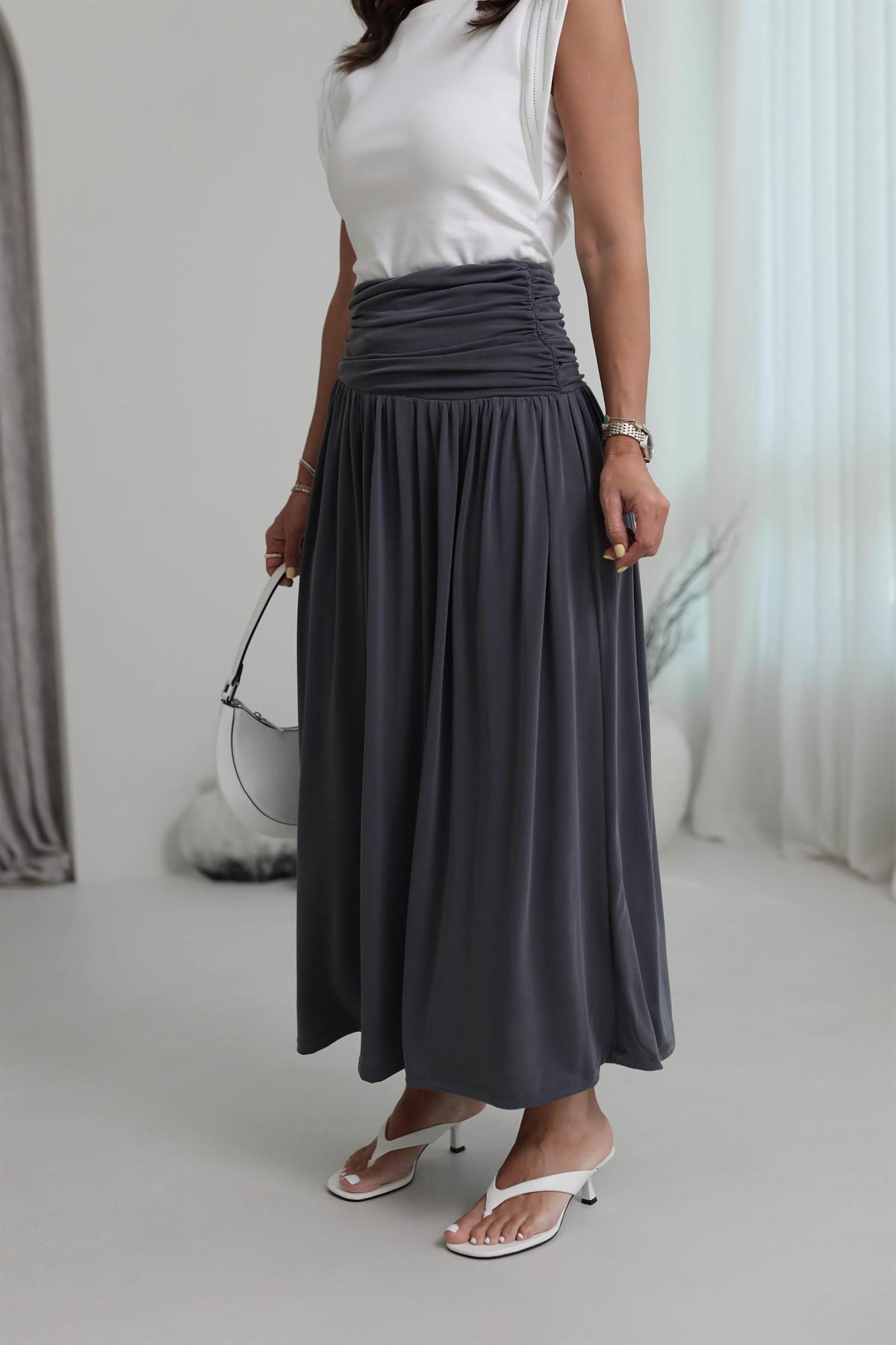 7234 Örme Korsajlı Modal Etek FÜME