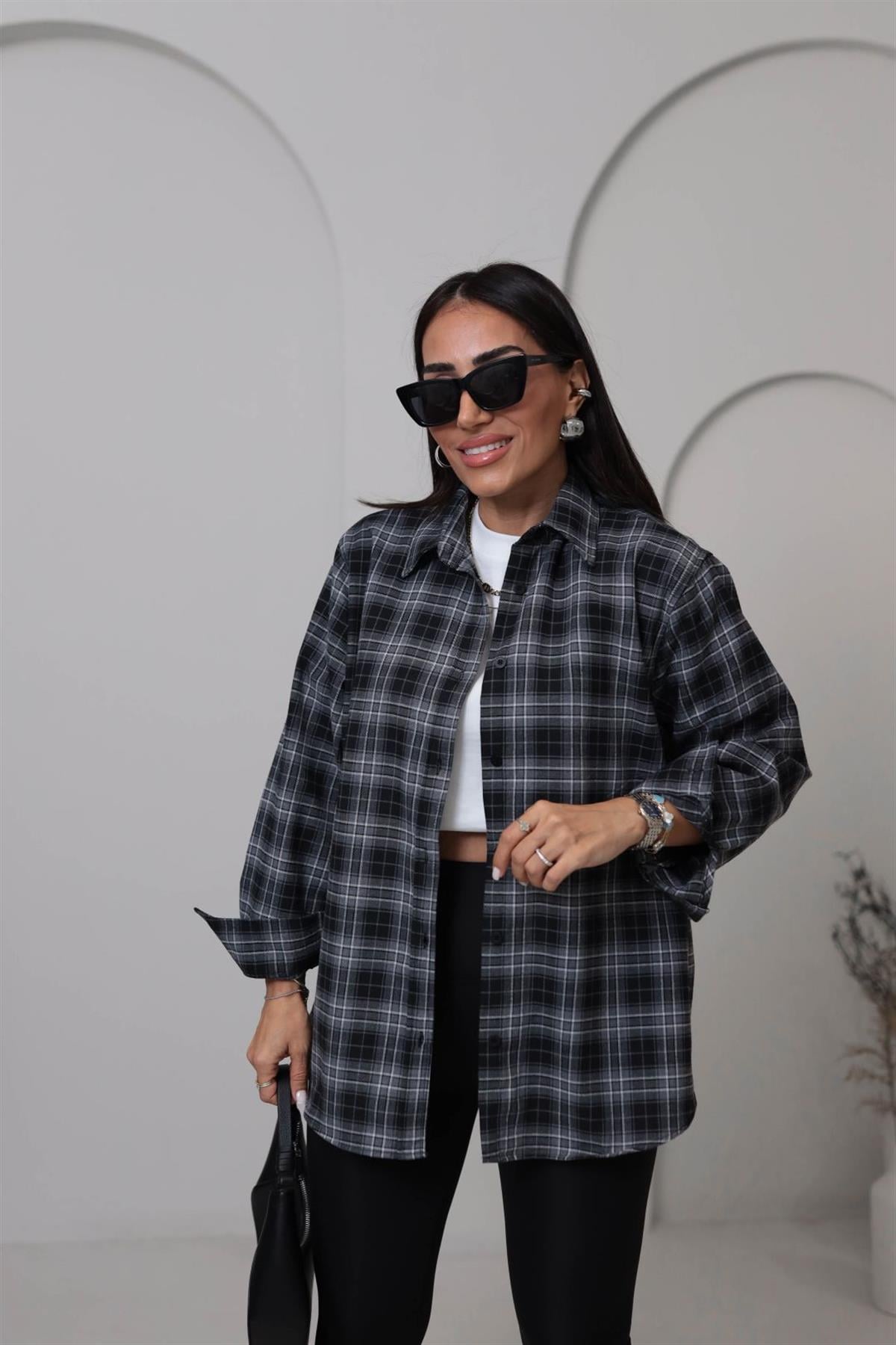 6835 Oversize Kareli Oduncu Gömlek GRİ