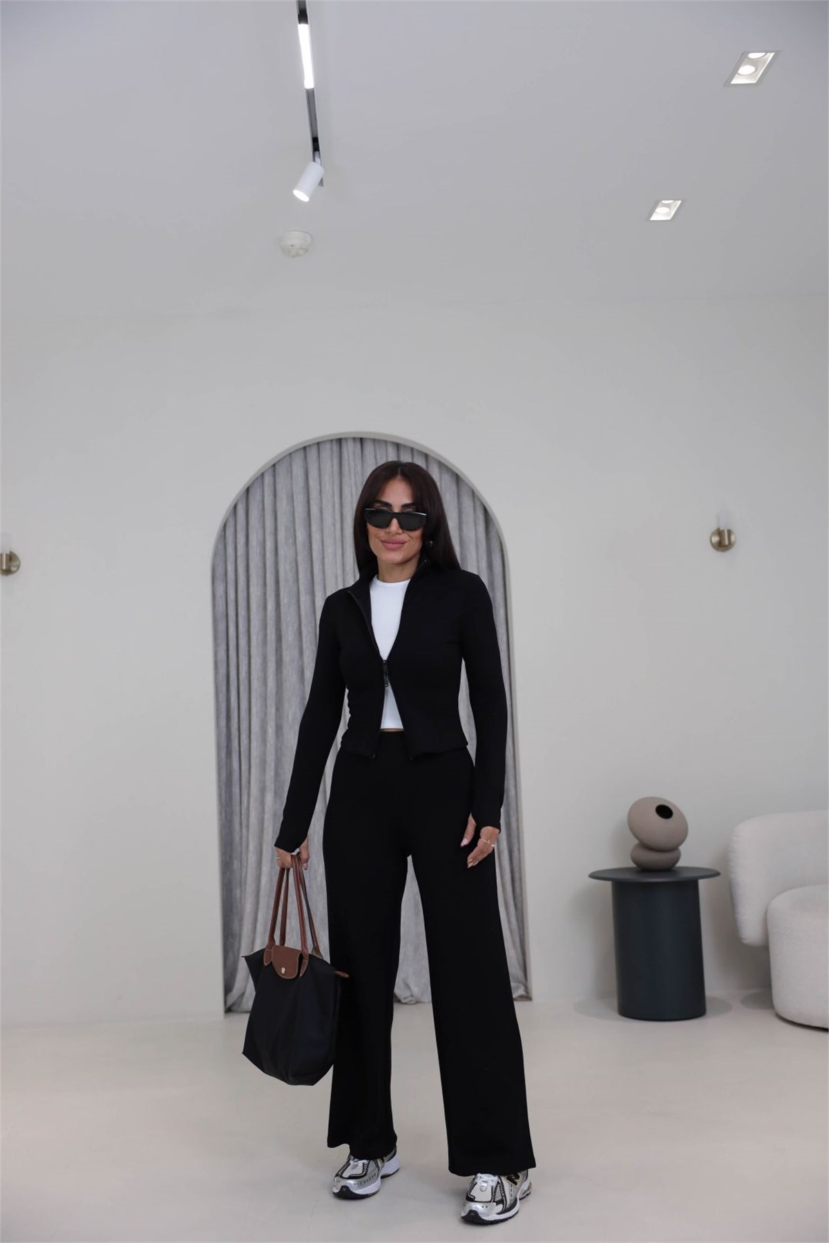 7889 Çift Fermuarlı Modal Kumaş Takım SİYAH