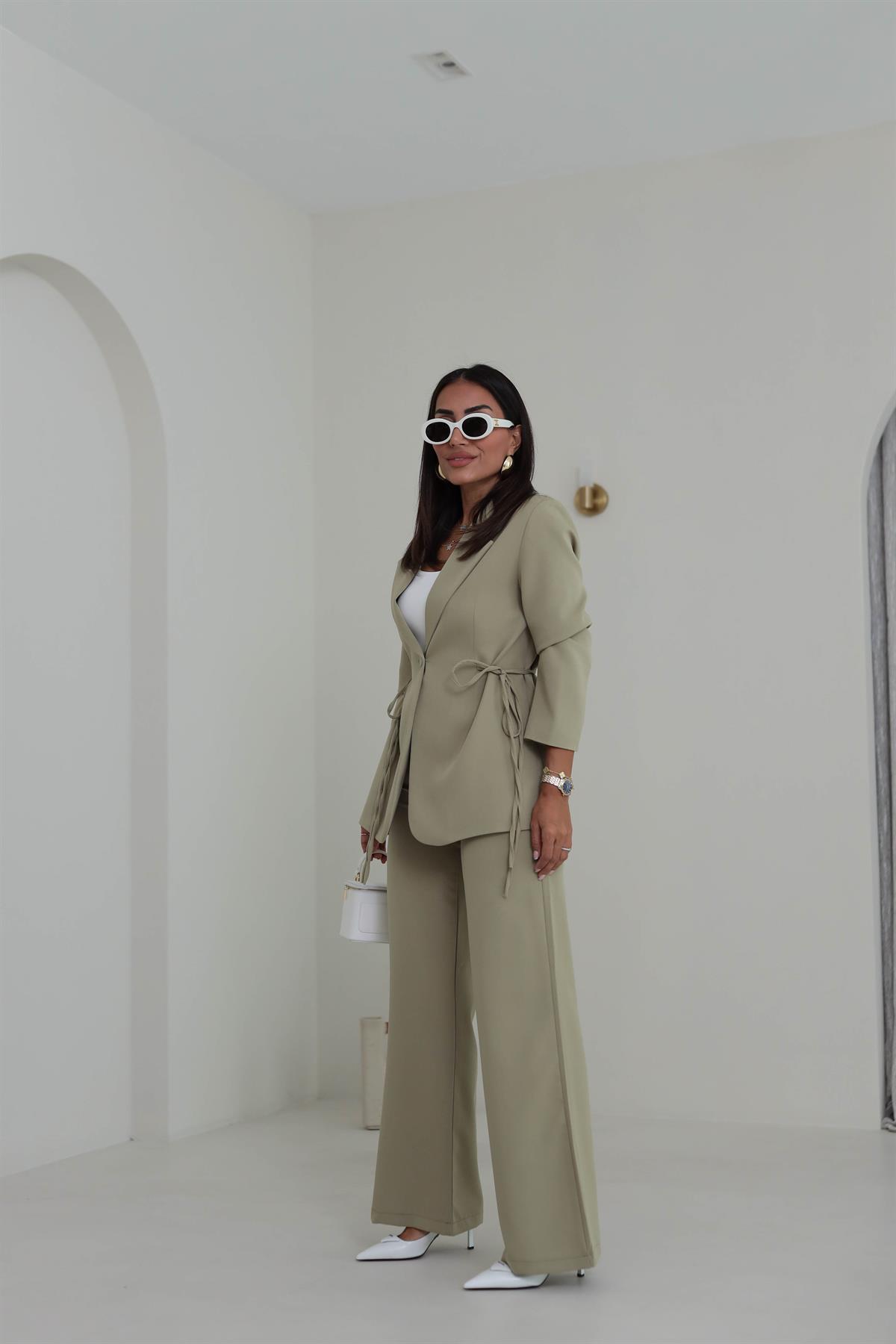 9241 Bağlamalı Oversize Ceketli Takım AÇIK HAKİ