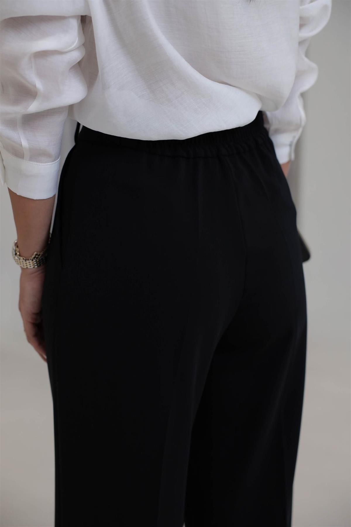 4386S Gold Düğmeli Palazzo Pantolon SİYAH