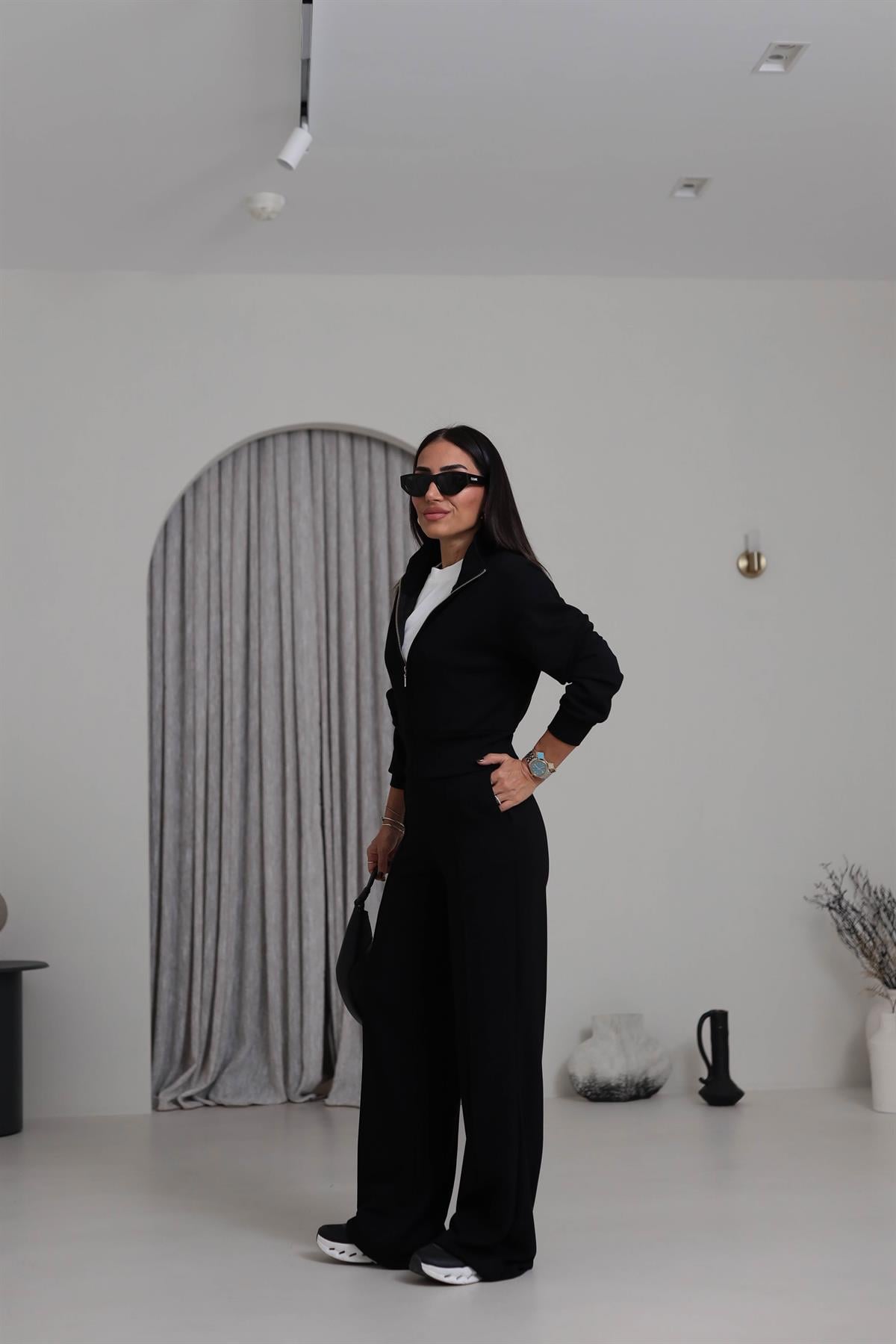 4044 Gold Fermuarlı Modal Kumaş Takım SİYAH