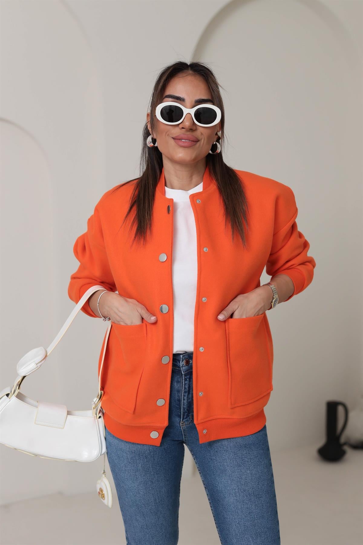 1288 Kaşe Bomber Ceket TURUNCU