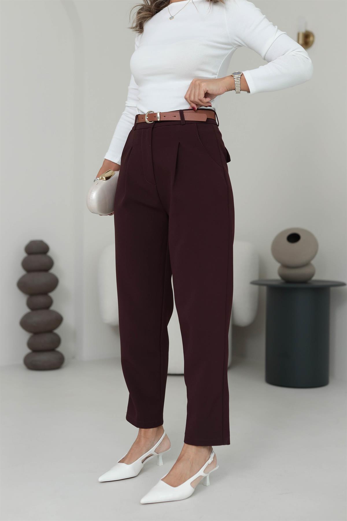 0938K Kemerli Pantolon BORDO