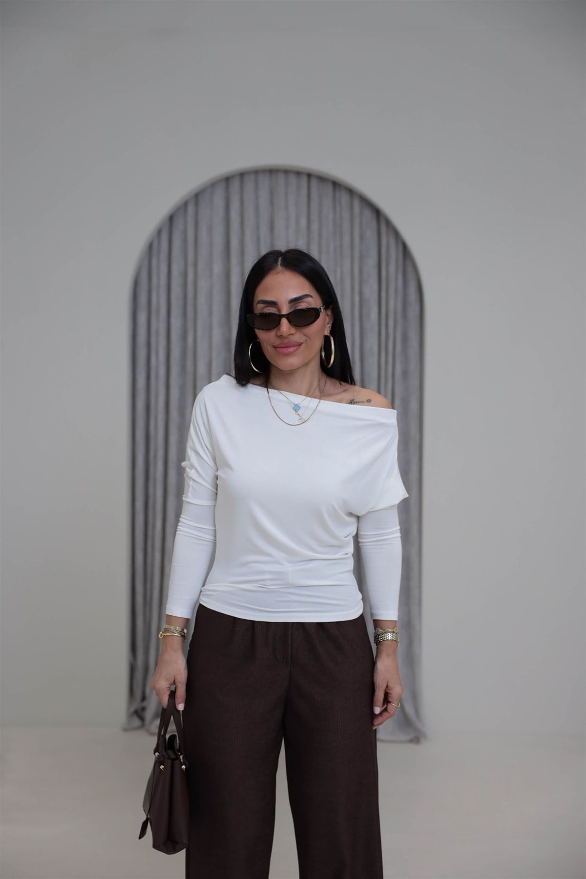 7221 Degaje Yaka Modal Bluz EKRU