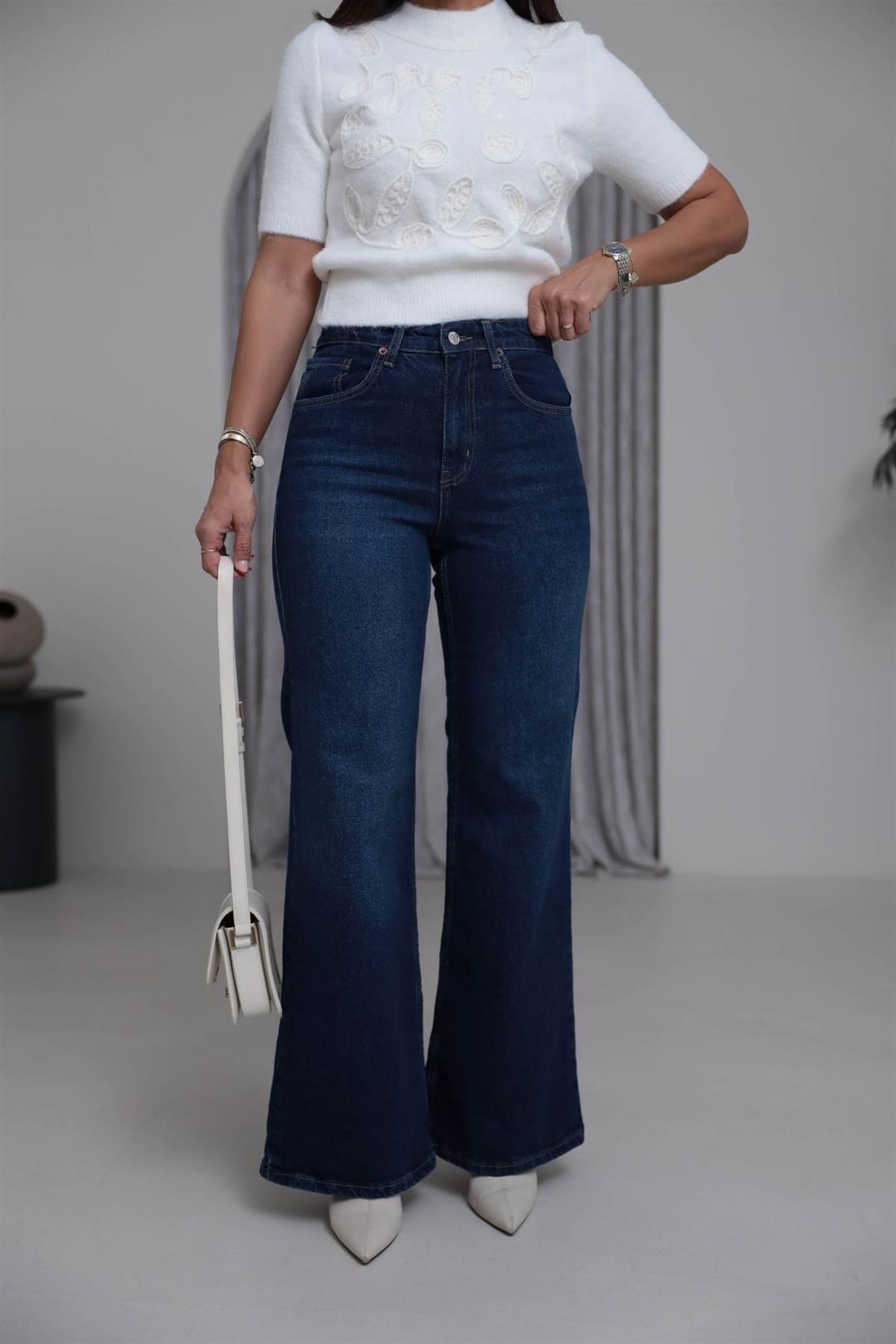 Yüksek Bel Wide Leg Jean KOYU MAVİ