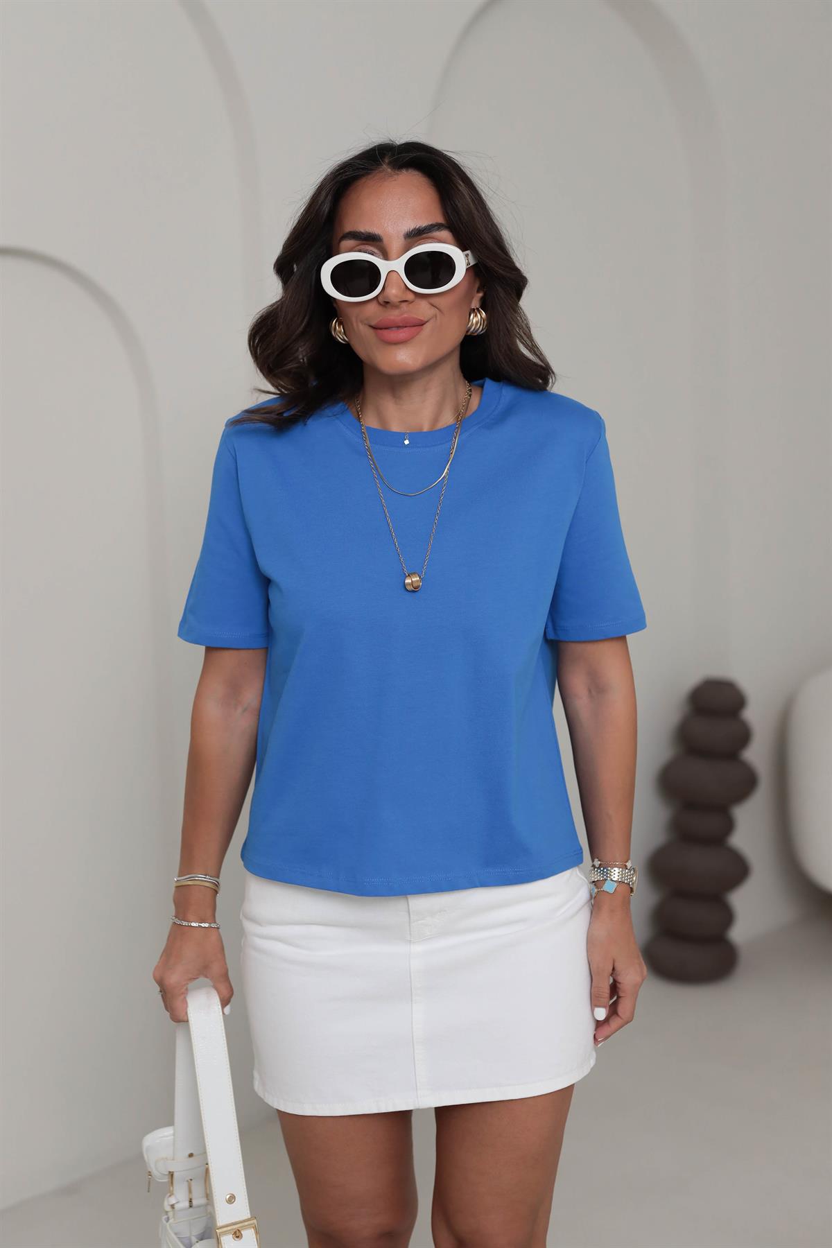 6743 Vatkalı Pamuklu Tshirt MAVİ