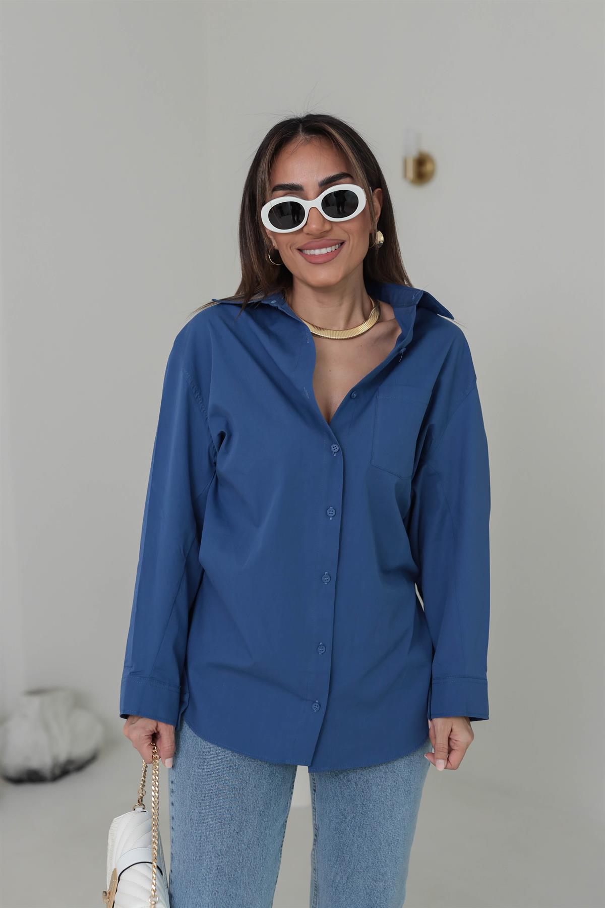 7000 Yarasa Kol Gömlek Indigo