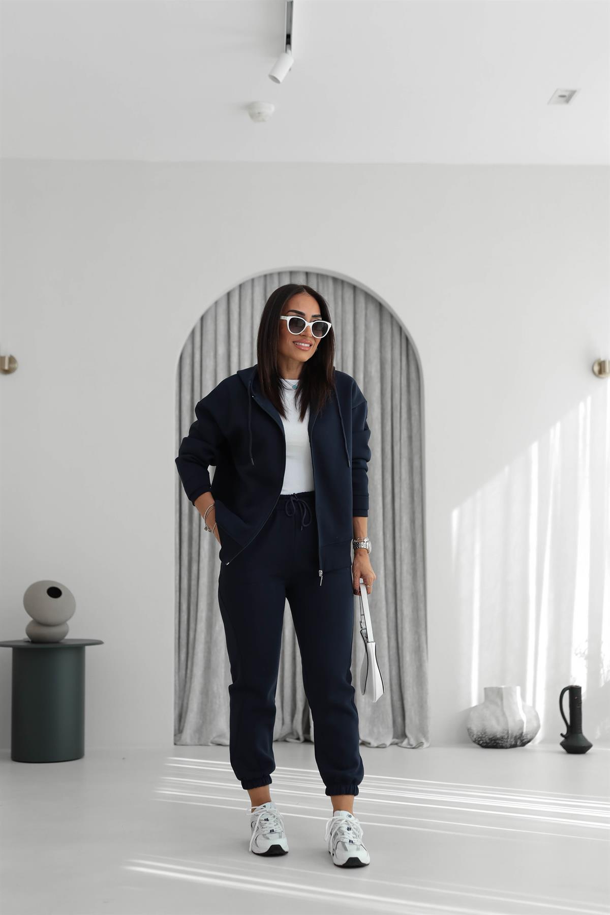 7316 Kapşonlu Fermuarlı Şardonlu Sweatshirt LACİVERT