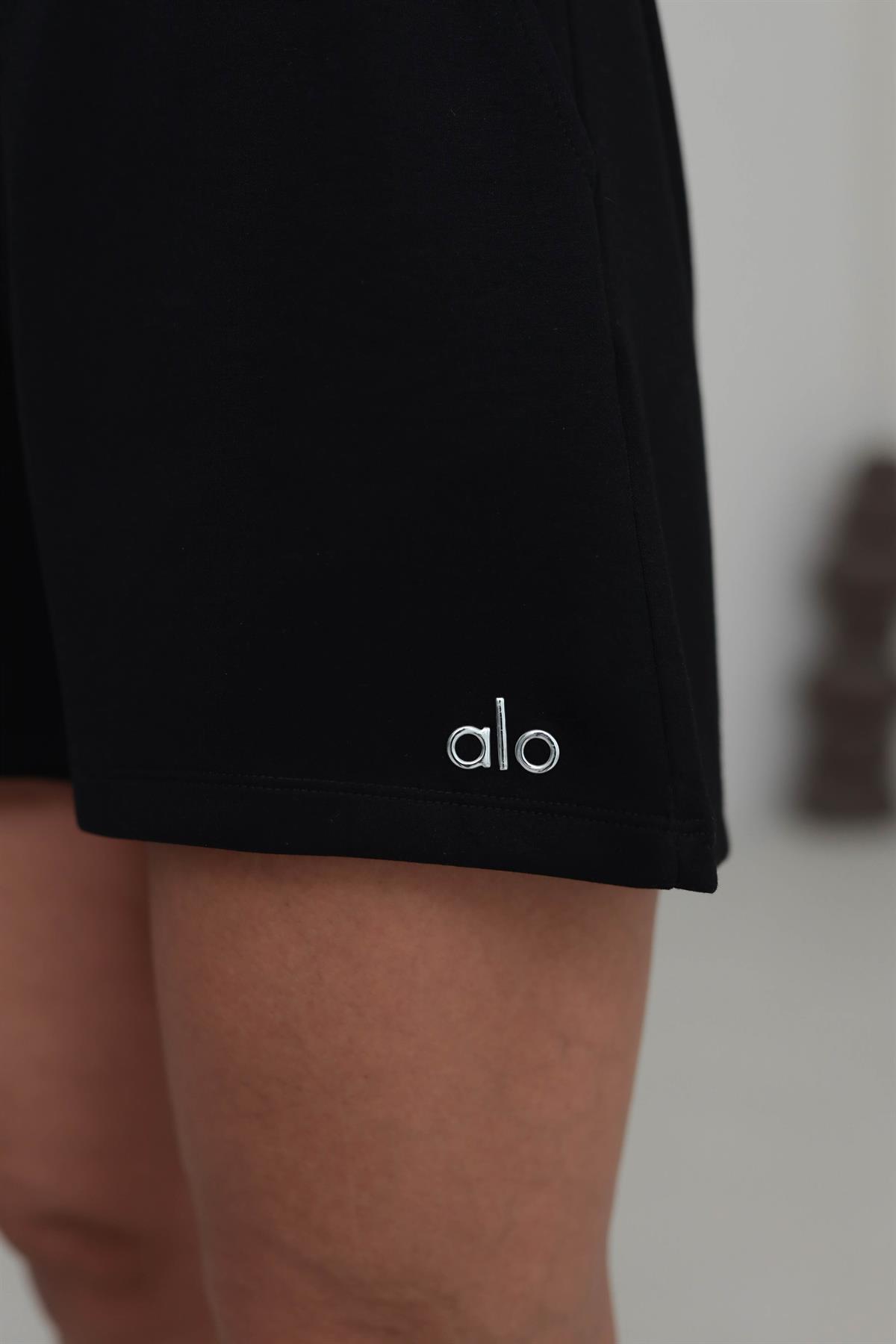 029 Gümüş Yazı Detaylı Modal Kumaş Şort SİYAH