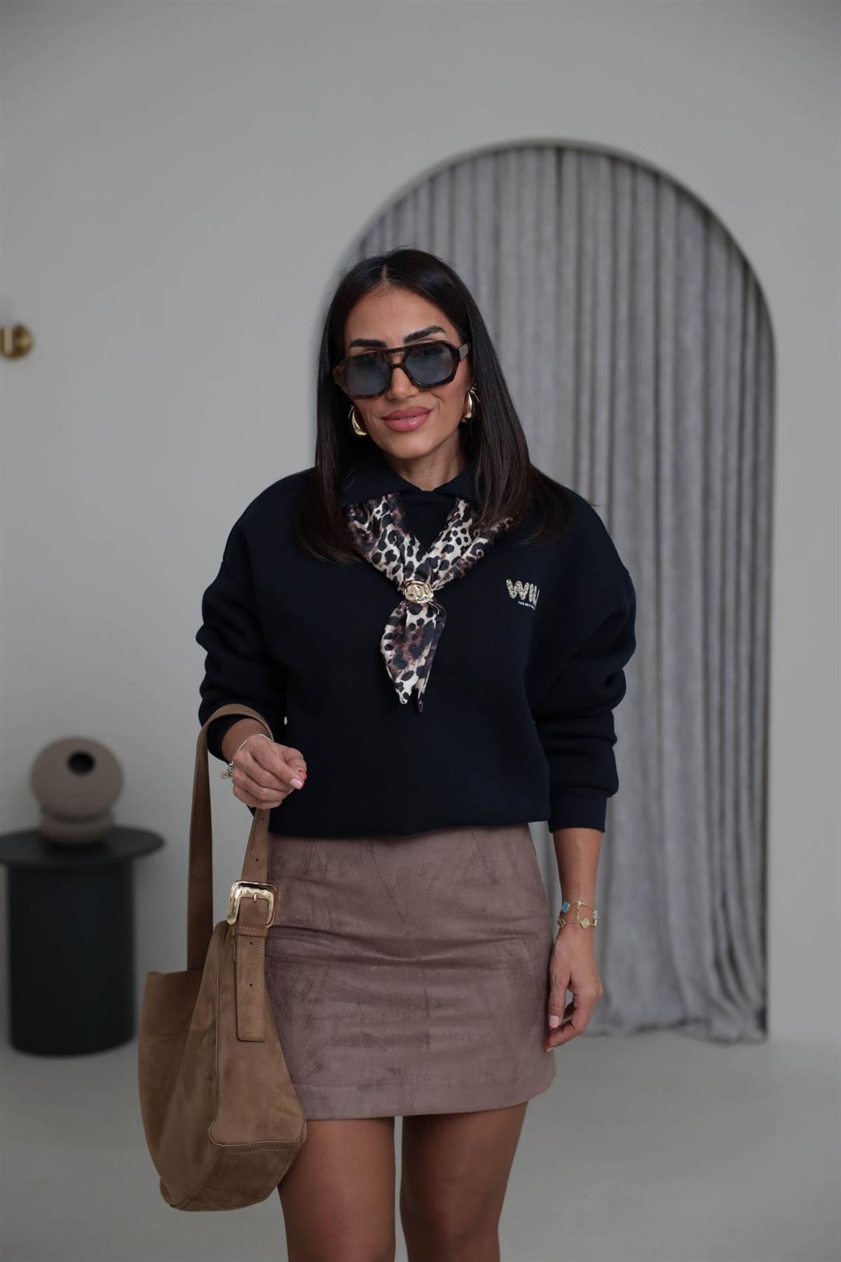 0613 Polo Yaka Fular Detaylı Şardonlu Sweatshirt LACİVERT