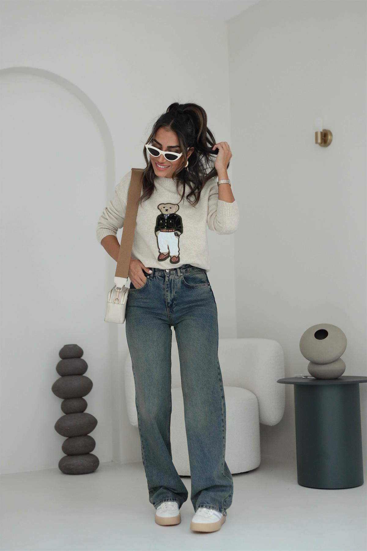 5205 Bear Aplikeli Triko Kazak