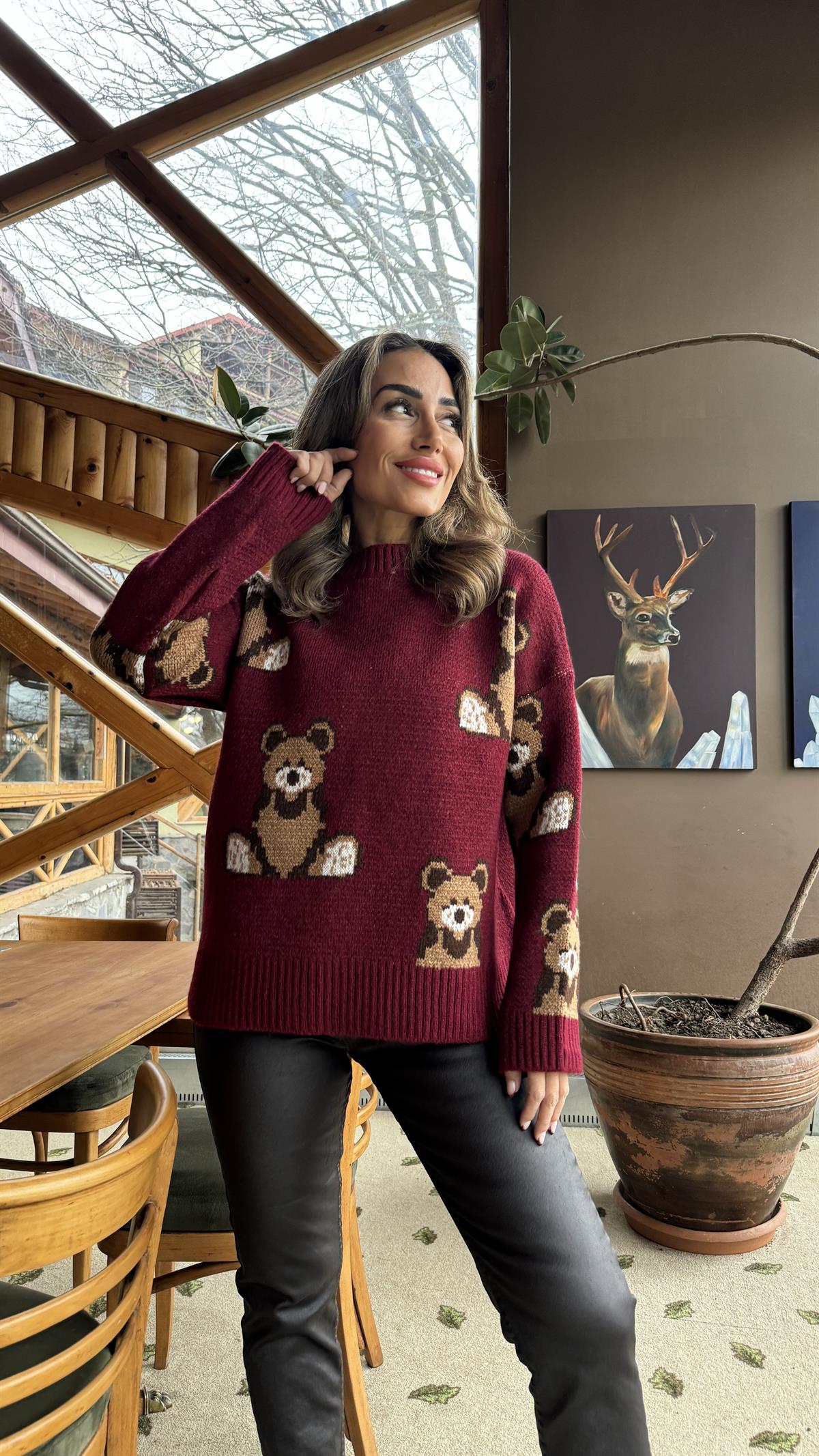 0033 Ayıcıklı Kalın Kazak BORDO