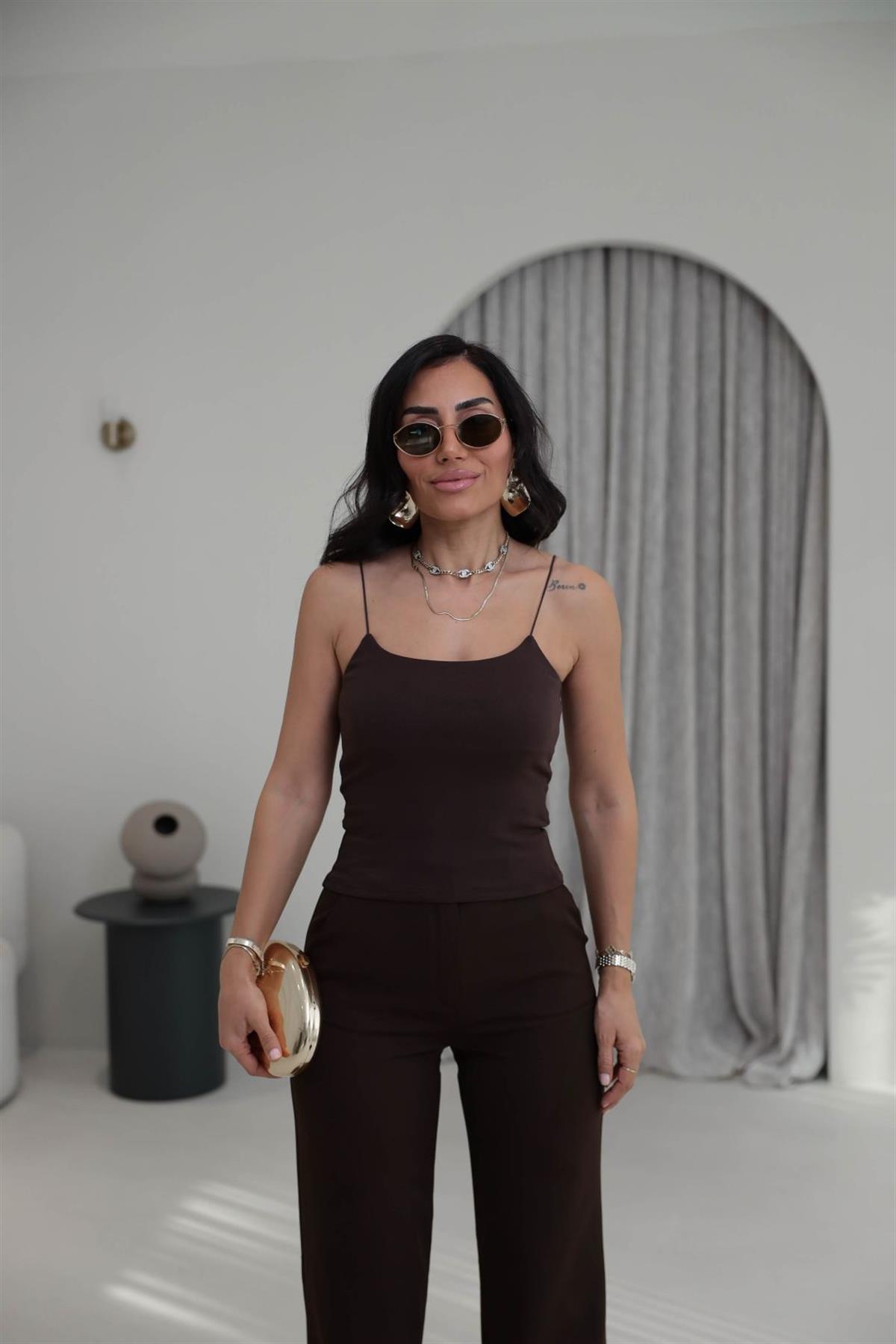 4829Y Lastik Askılı Pamuklu Atlet KAHVE