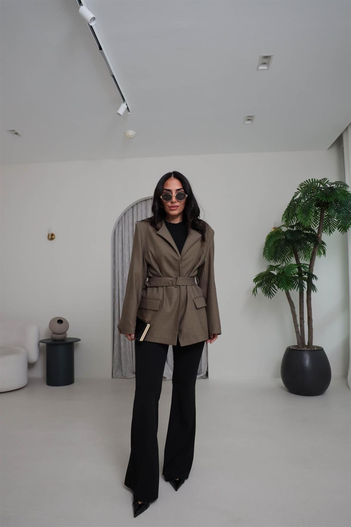 4083 Gold Düğmeli Likralı Toparlayıcı İspanyol Pantolon SİYAH