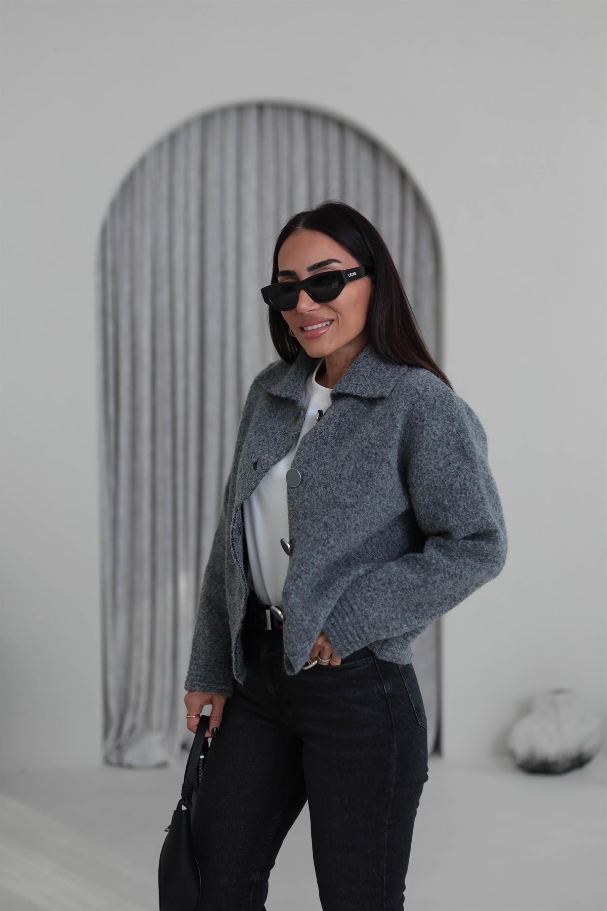 5086 Büyük Düğmeli Polo Yaka Hırka Ceket ANTRASİT