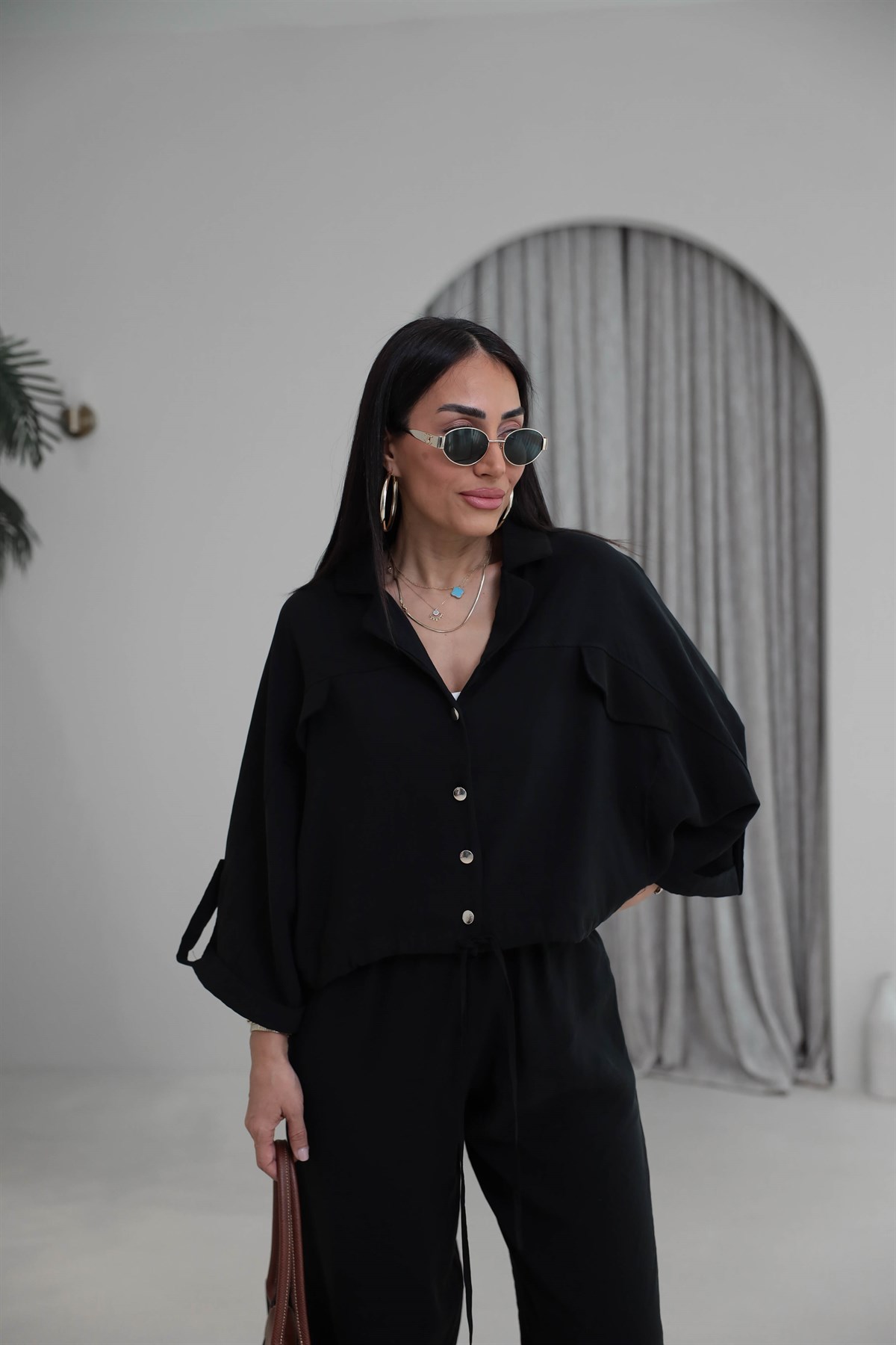 7121 Gold Düğmeli Tencel Kumaş Takım SİYAH