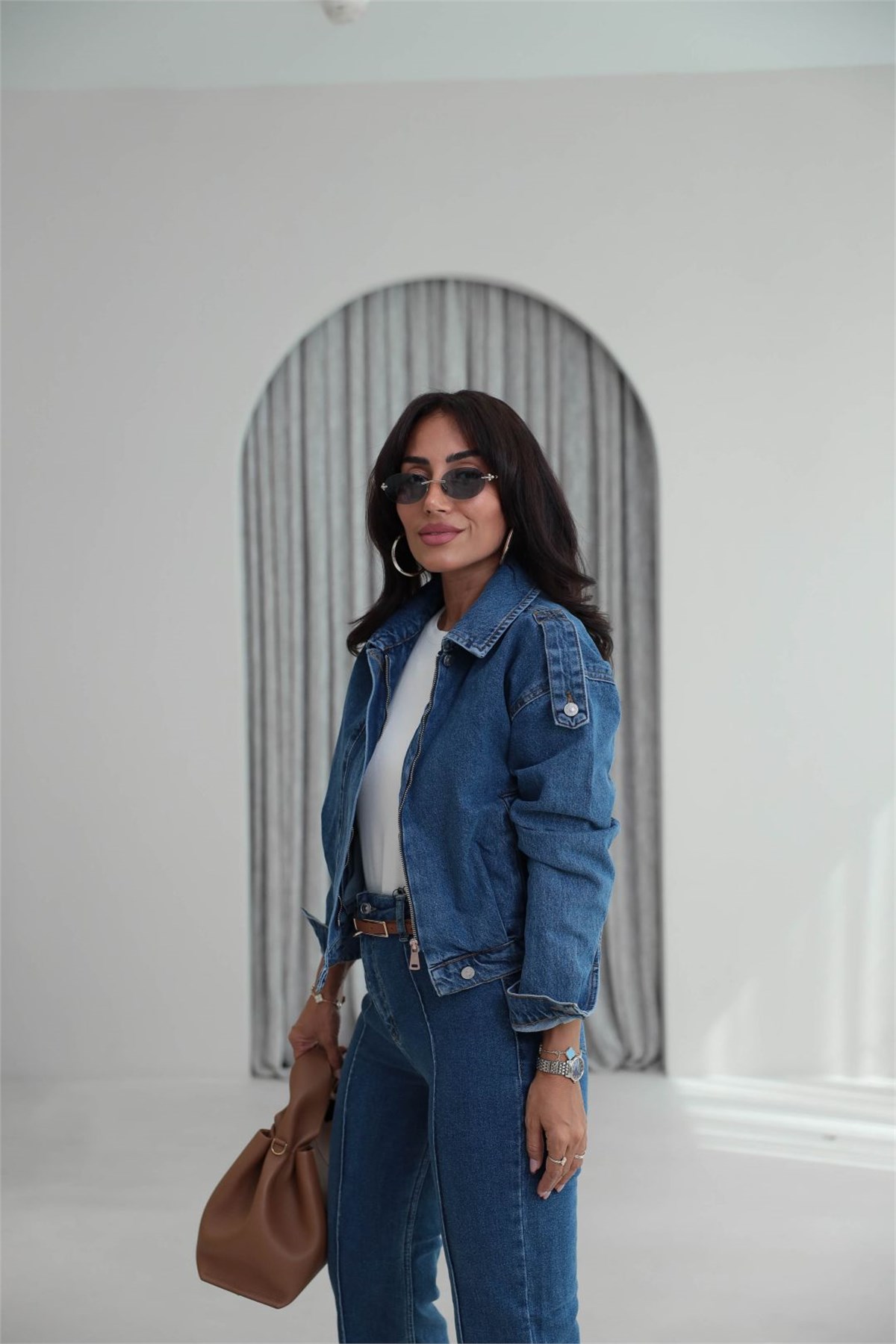 1129 Apoletli Denim Ceket MAVİ
