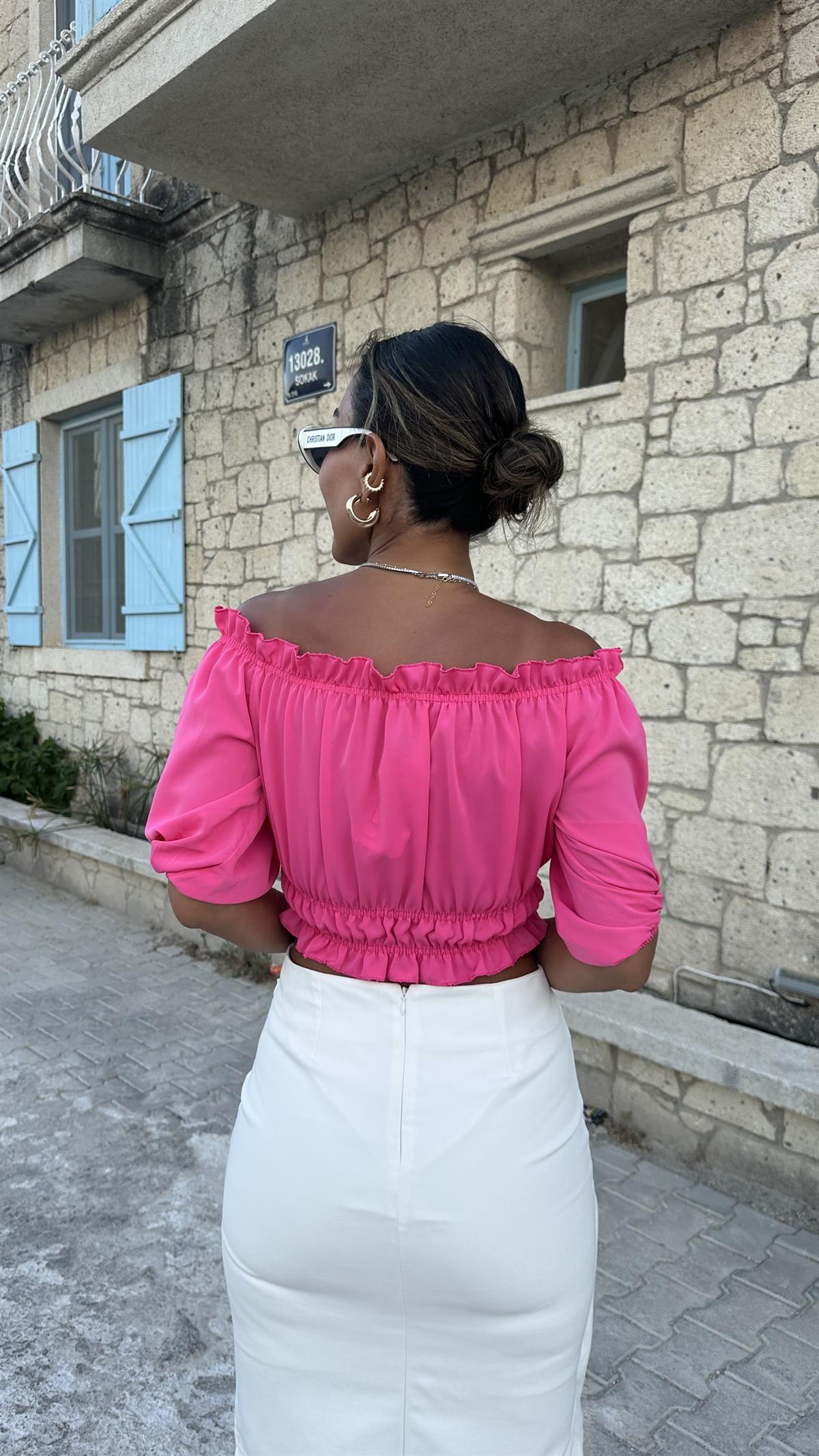 4580 Jessica Kumaş Önü Büzgülü Bluz