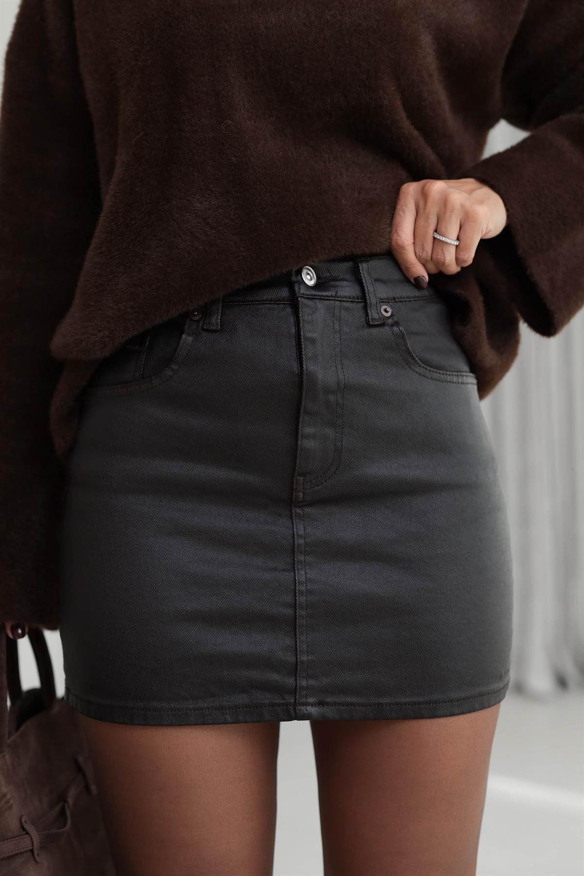 1676 Za Mumlu Mini Etek ACI KAHVE