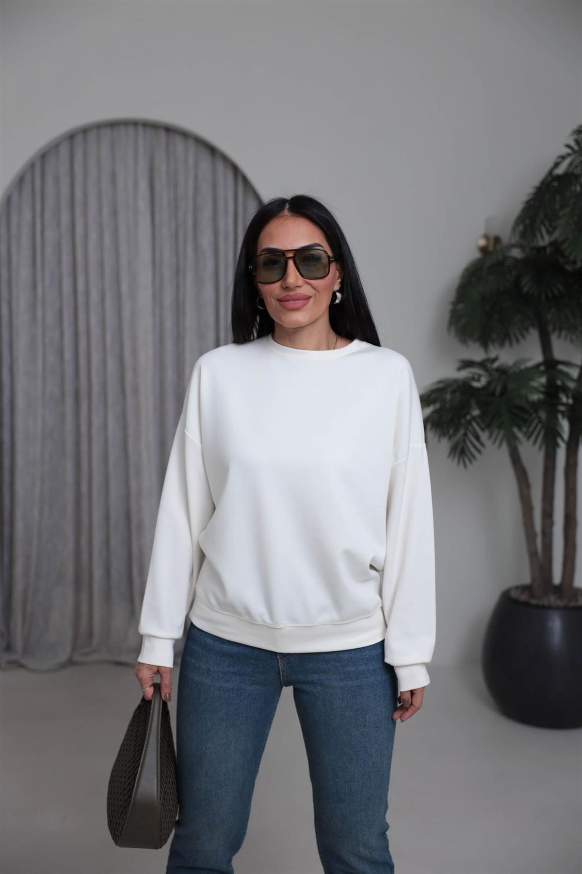 2028 Bisiklet Yaka Modal Sweatshirt EKRU