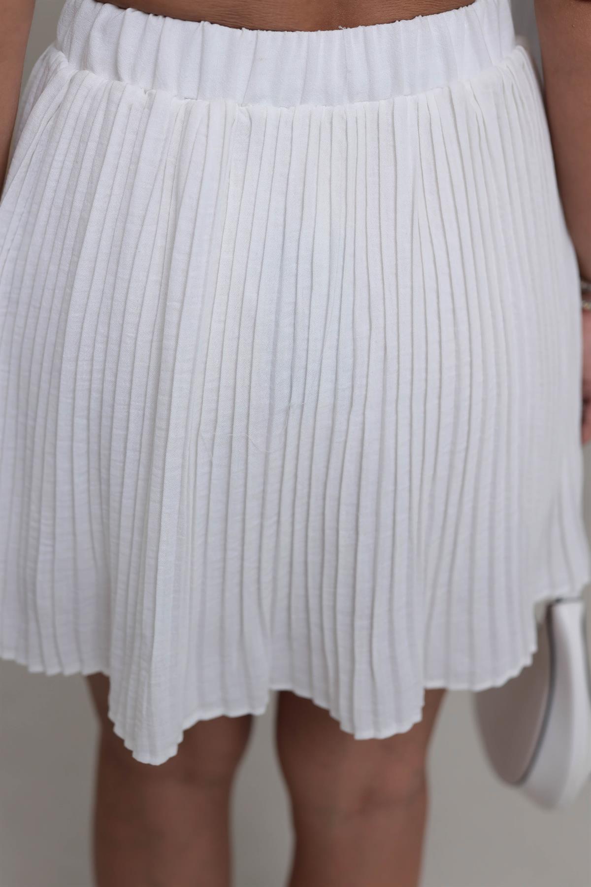 7078 Pliseli Pamuklu Astarı Şort Etek EKRU