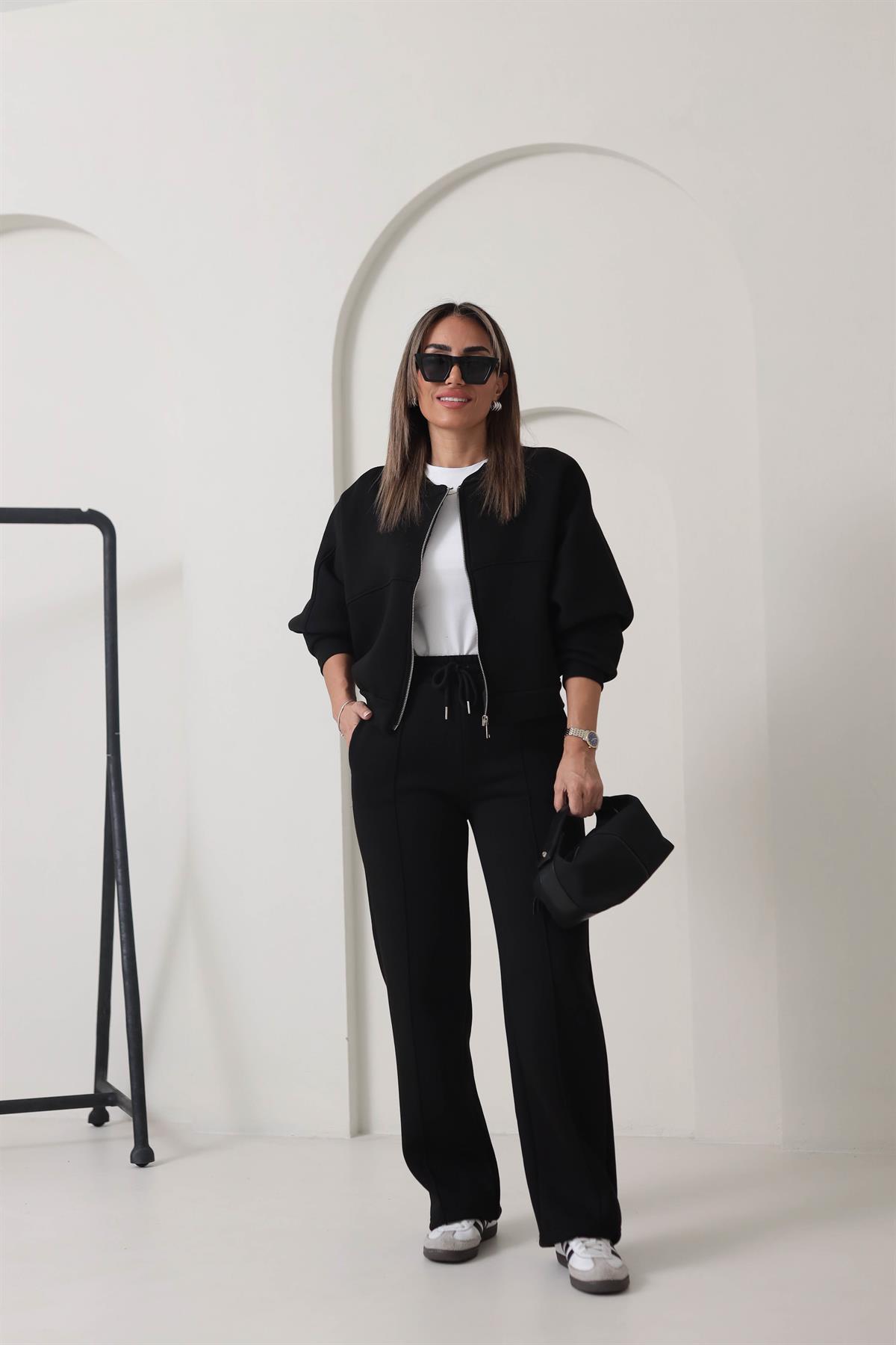 Fermuarlı Çimalı 3iplik Şardonlu Takım SİYAH