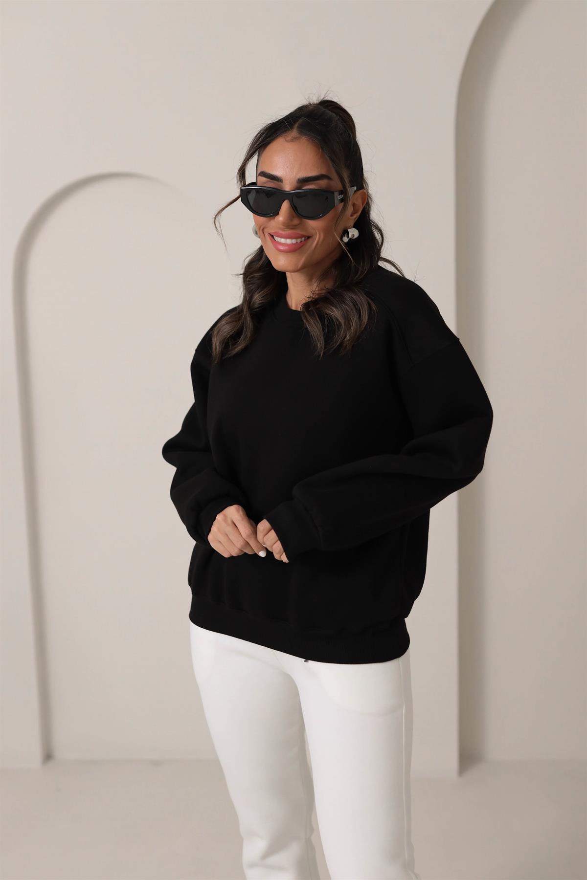 134 Bisiklet Yaka İplik Şardonlu Sweatshirt