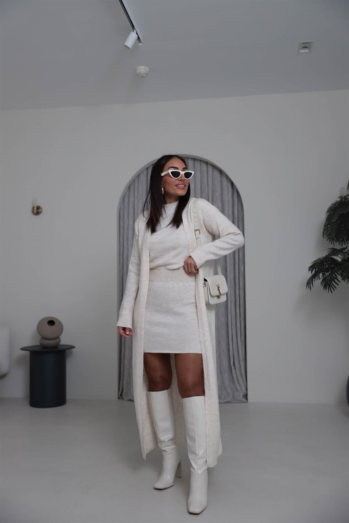 5245 Bluz Etek Hırkalı Takım KREM