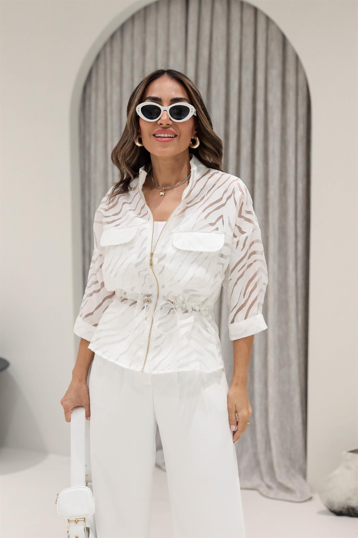 2938 Orgaze Tül Kumaş Fermuarlı Ceket