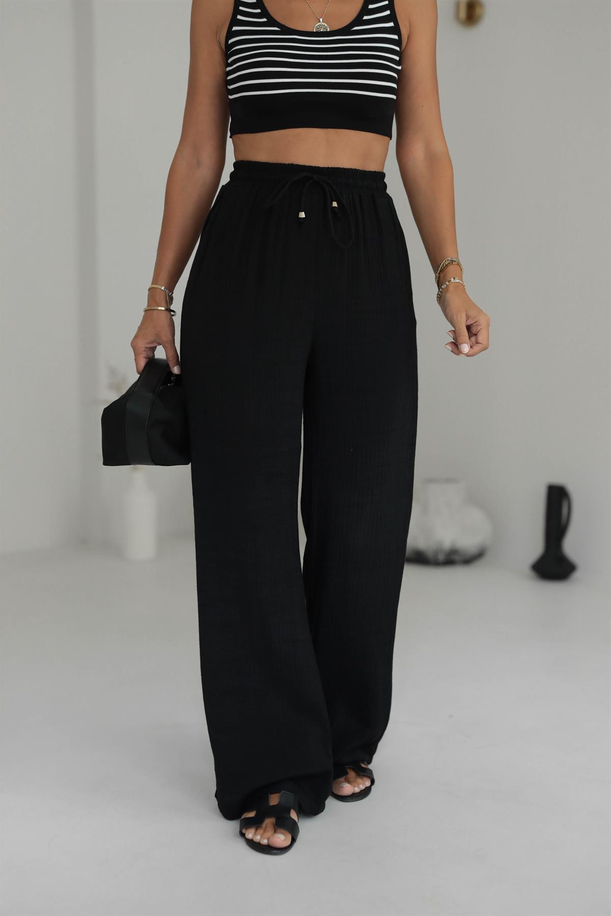 1339 Bel Lastikli Bol Kalıp Pantolon