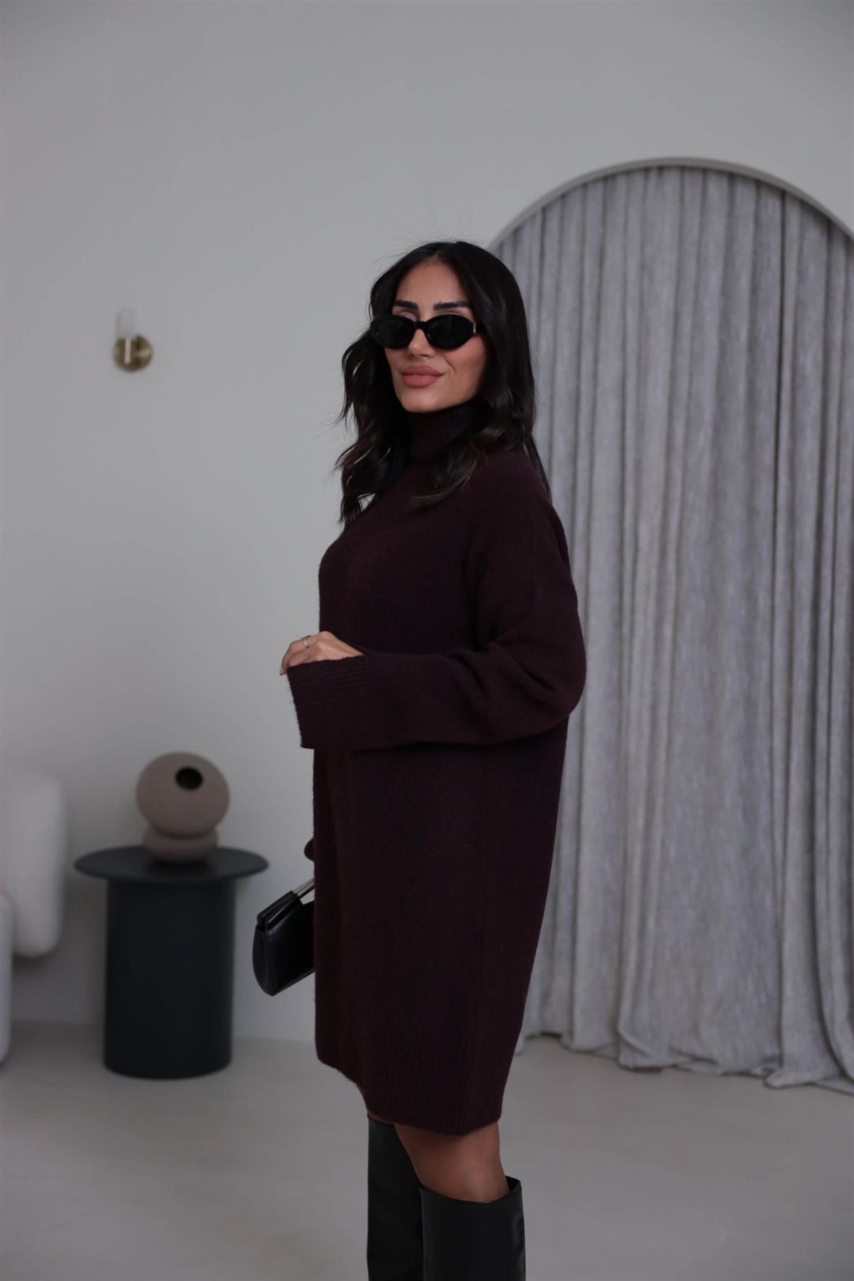 90265 Balıkçı Yaka Yumoş Triko Elbise BORDO