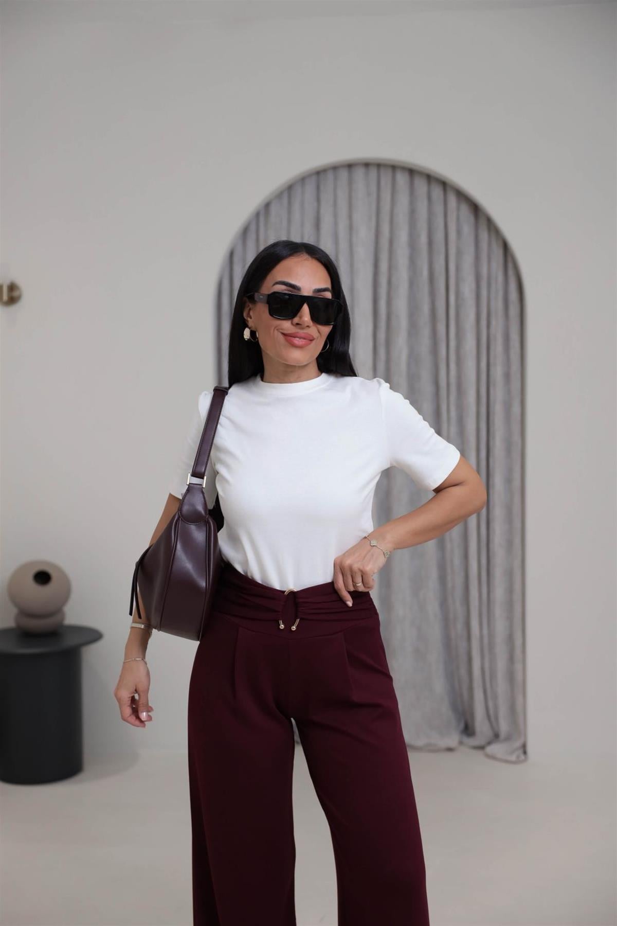 1075 Bisiklet Yaka Pamuklu Basic Tshirt EKRU