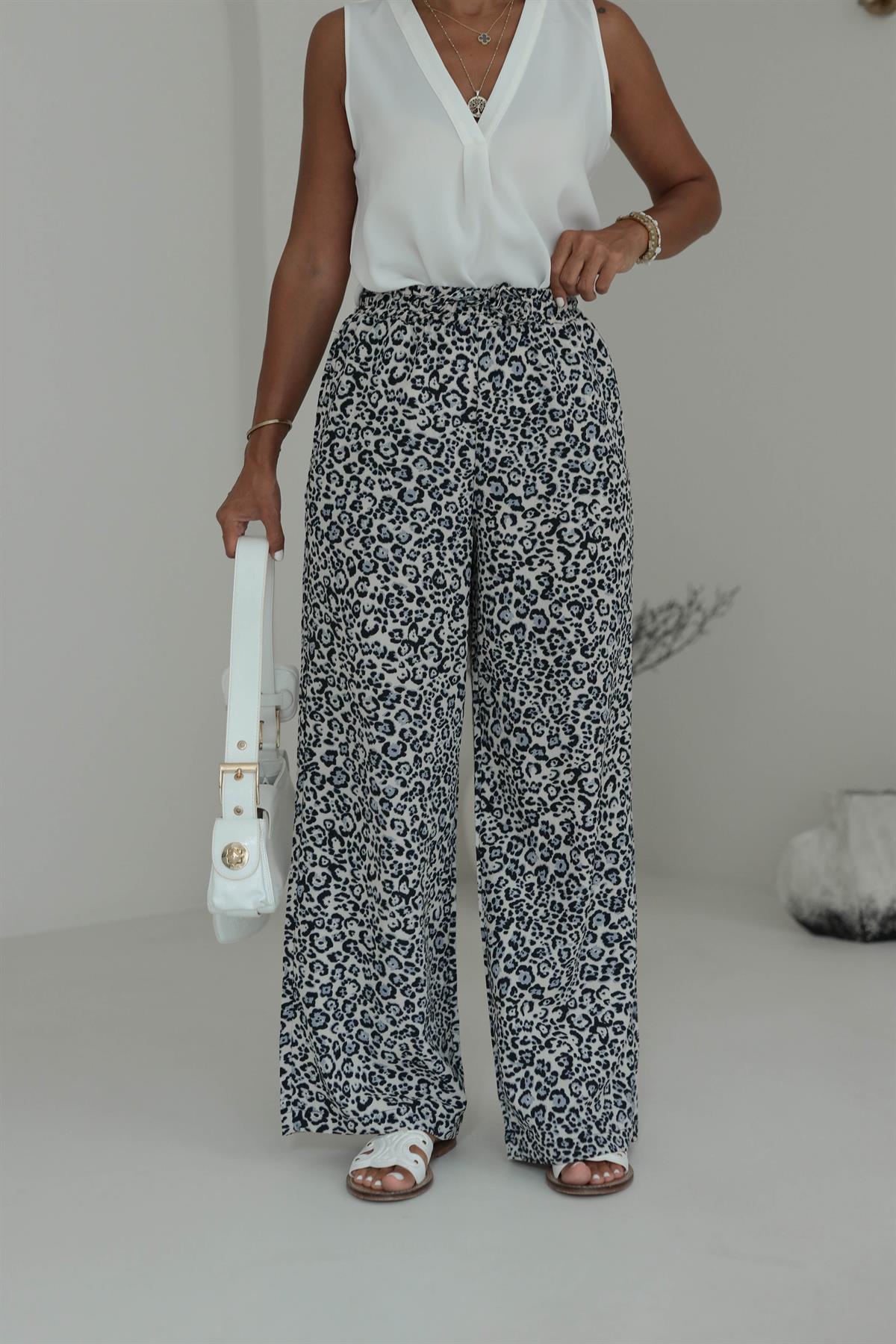 8647 Leopar Desen Bol Paça Pantolon