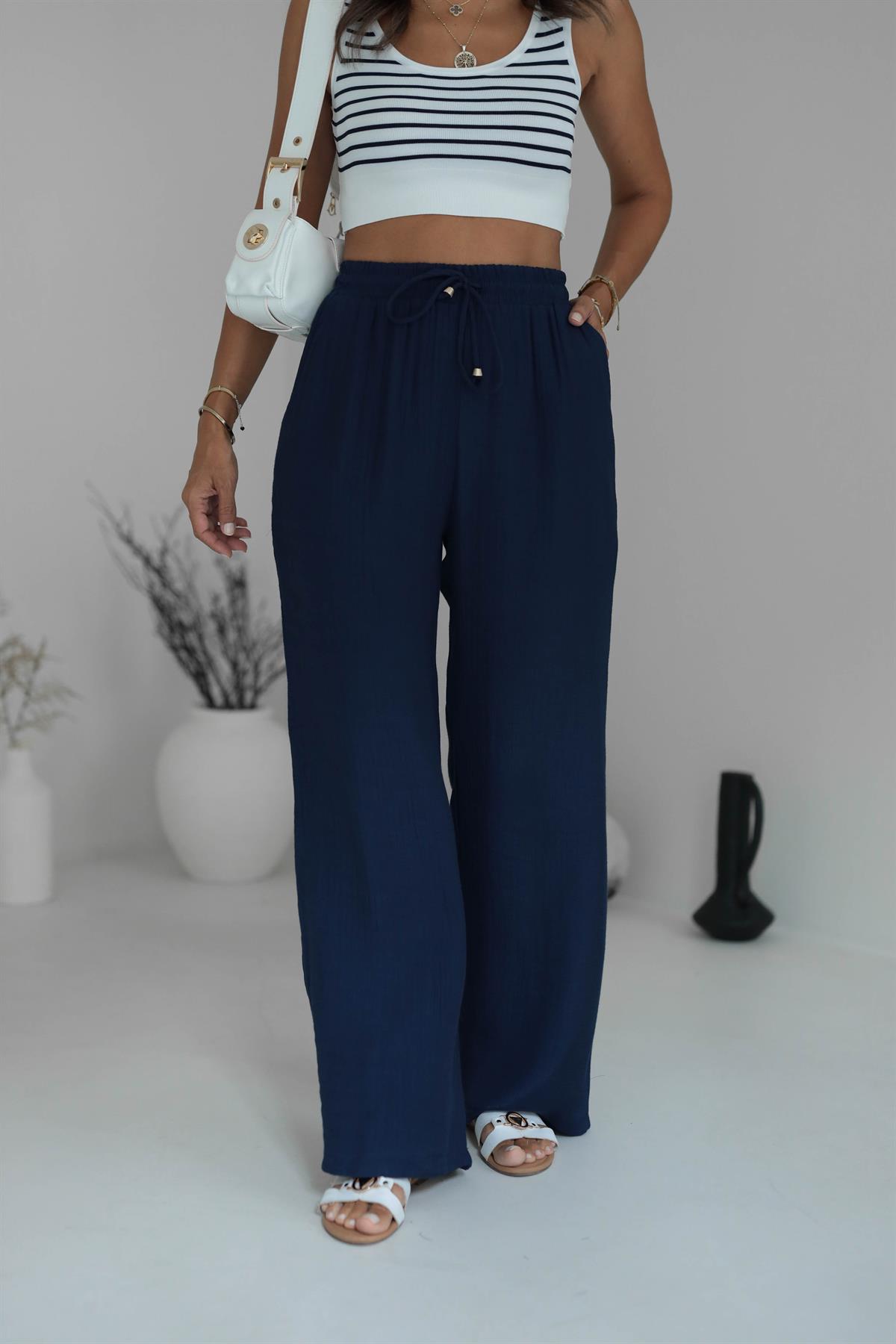 1339 Bel Lastikli Bol Kalıp Pantolon