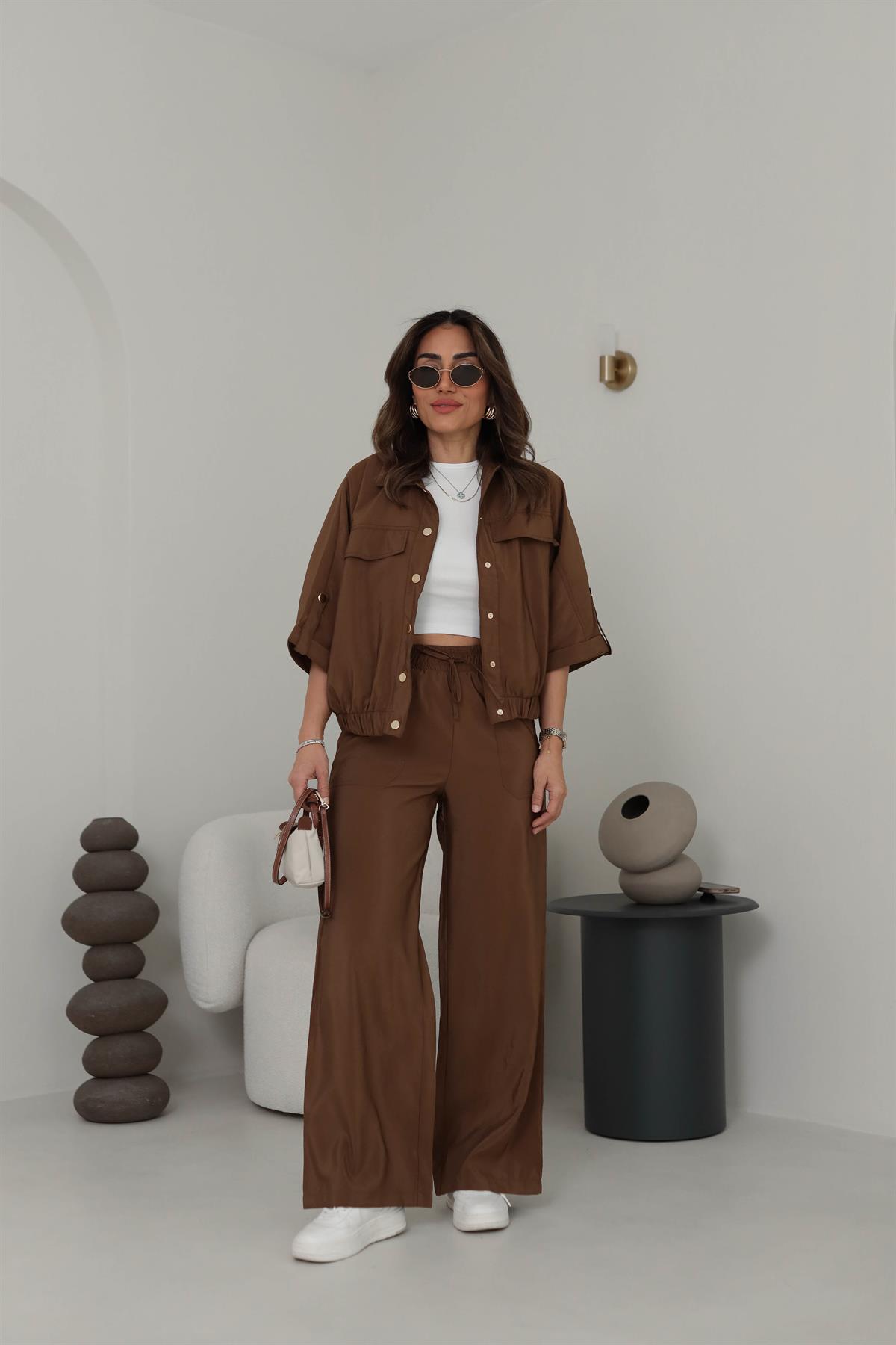 7010 Bel Lastikli Rahat Pantolon KAHVE